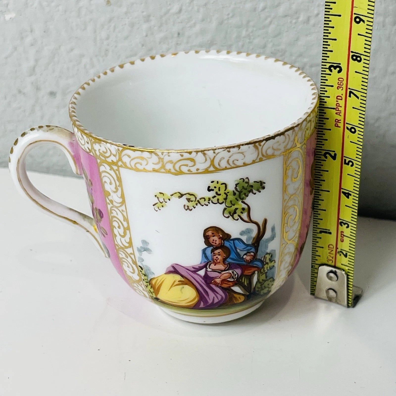 Antique Hand Painted Watteau Pat Dresden Singed Tea Cup Only Pink Yellow Floral