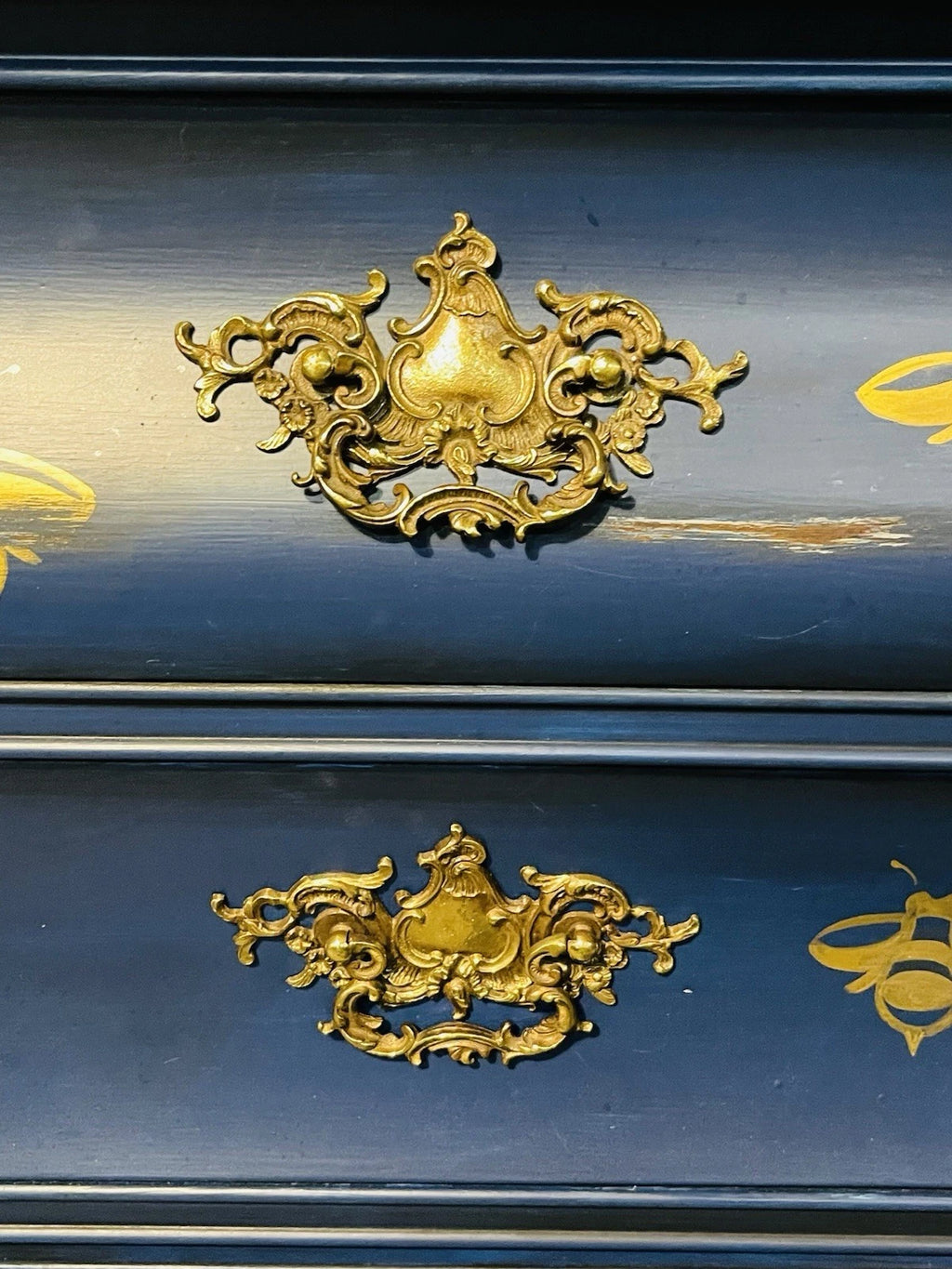 Vintage Henredon Blue & Gold Bombe China Cabinet Hutch