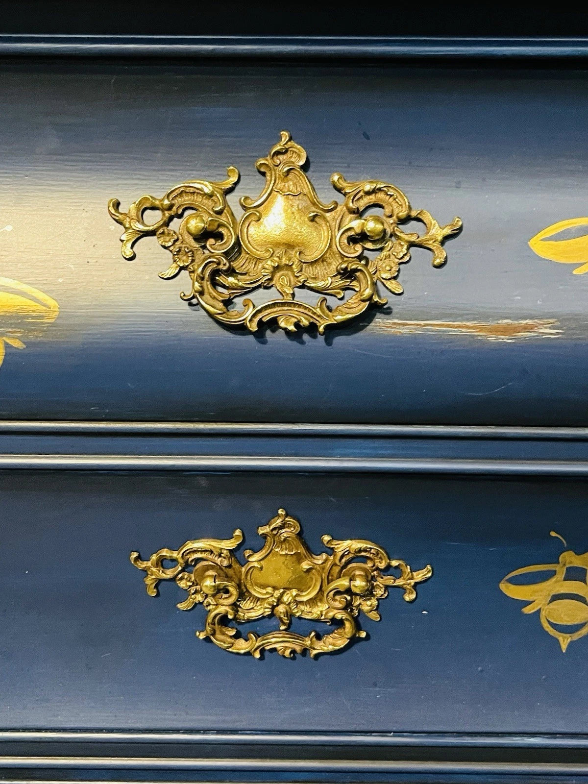 Vintage Henredon Blue & Gold Bombe China Cabinet Hutch