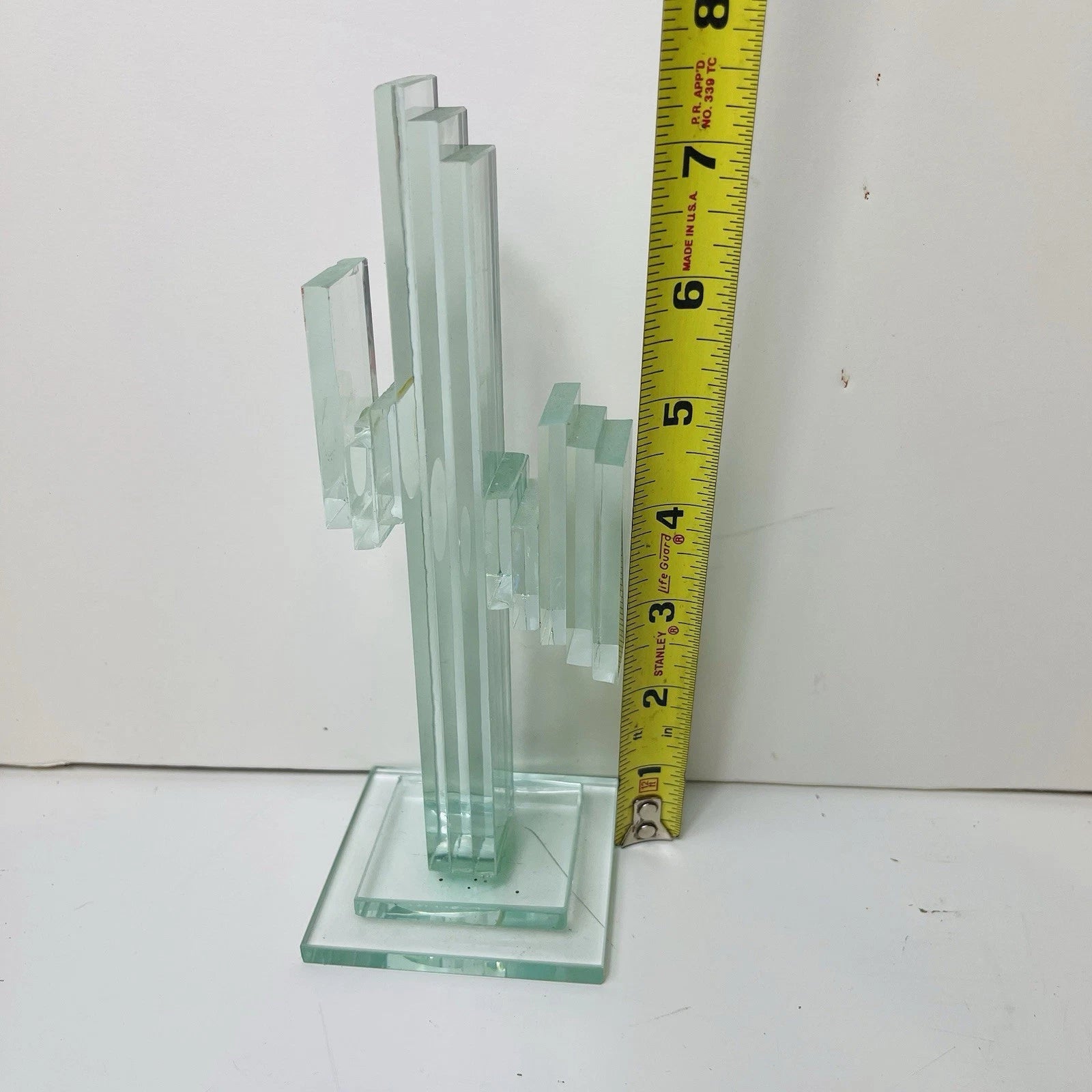 Stacked Art Glass Clear Cactus Figurine Sculpture Southwest Folk Art Statue Deco