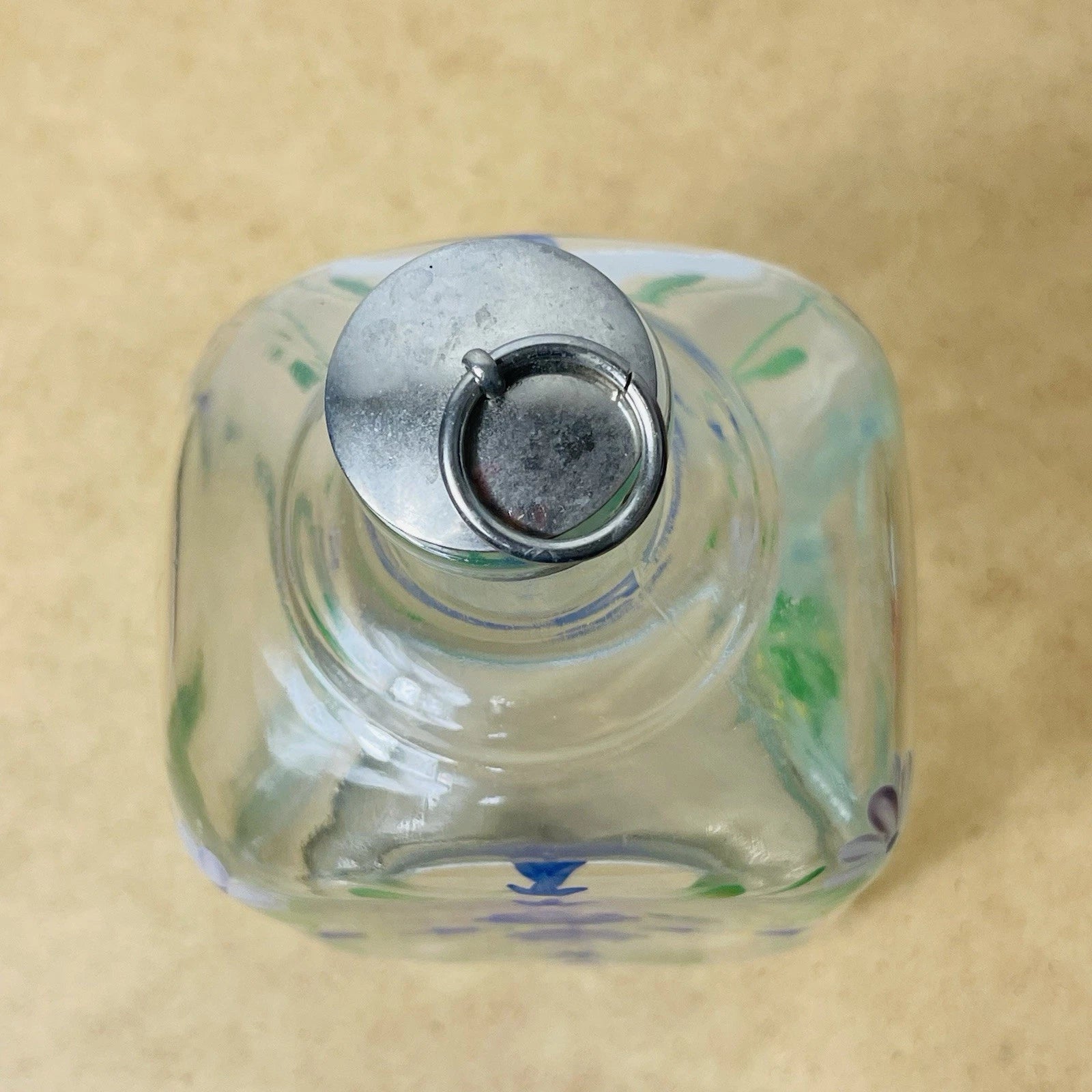 Casafina Hand-Painted Glass Flower Decanter with Cork Stopper, Made in Portugal.