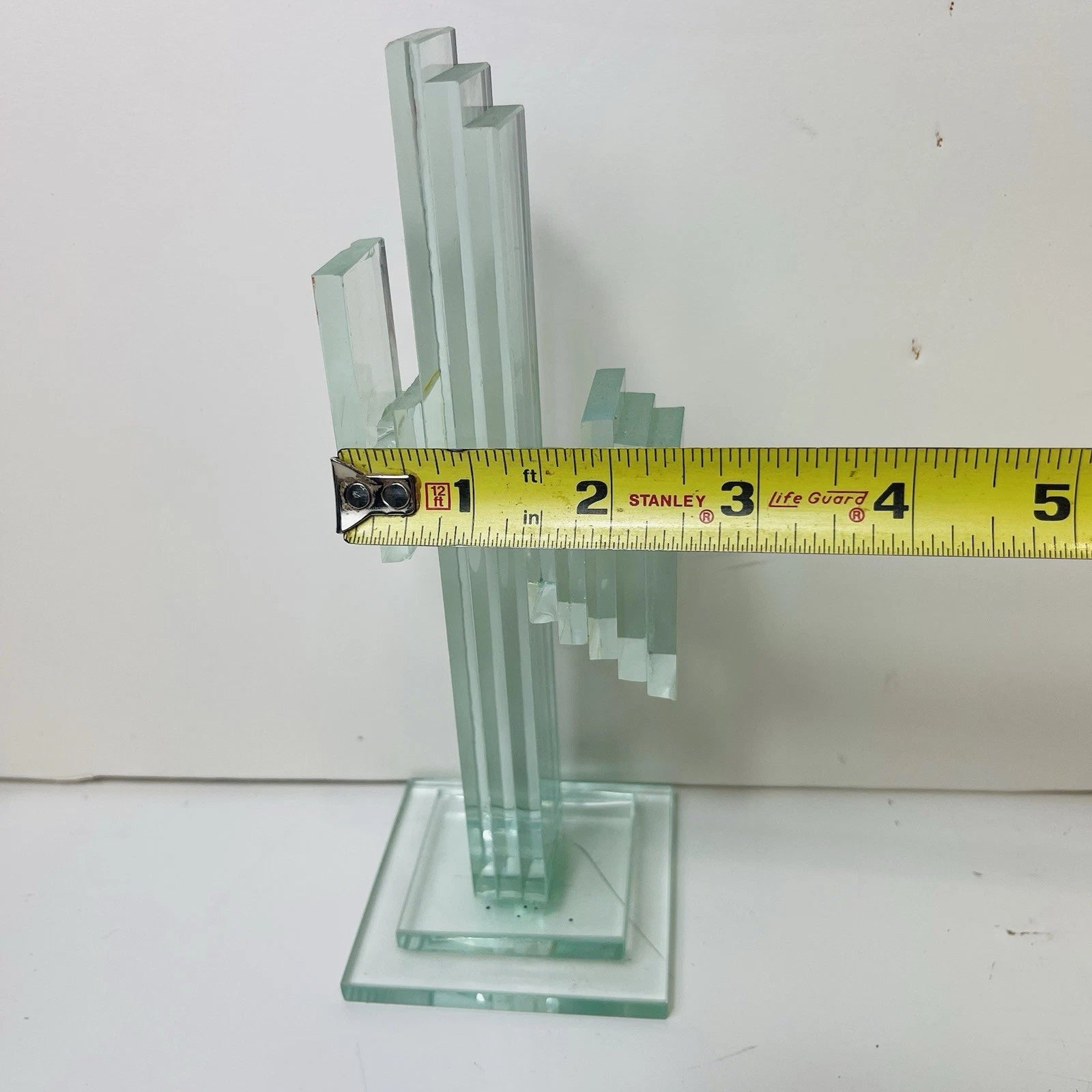 Stacked Art Glass Clear Cactus Figurine Sculpture Southwest Folk Art Statue Deco