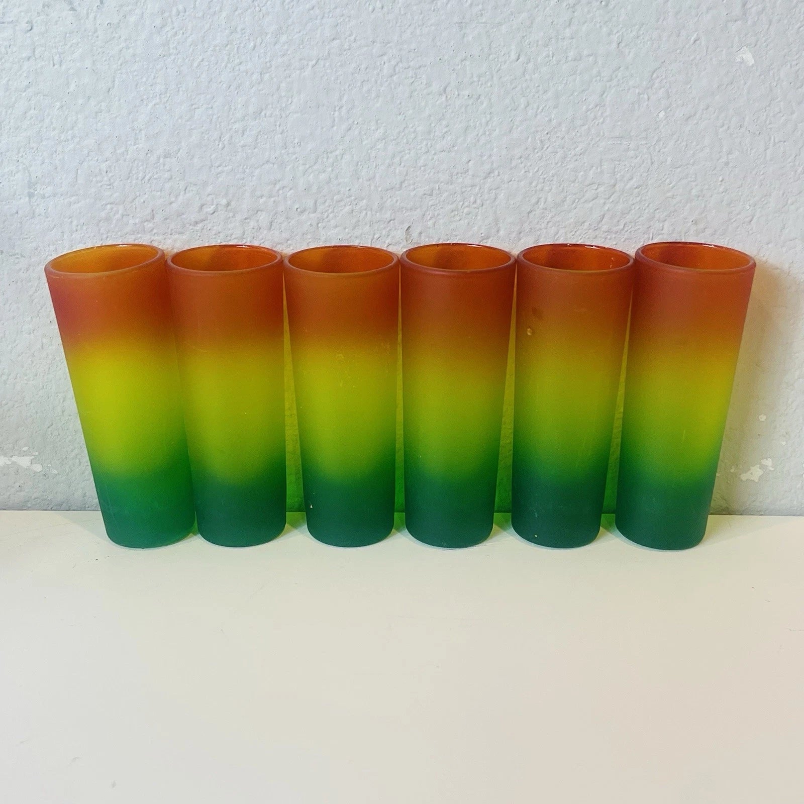 Set of 6 Mid Century Modern Yellow Green Orange Beverage Shot Glasses Party Serverware