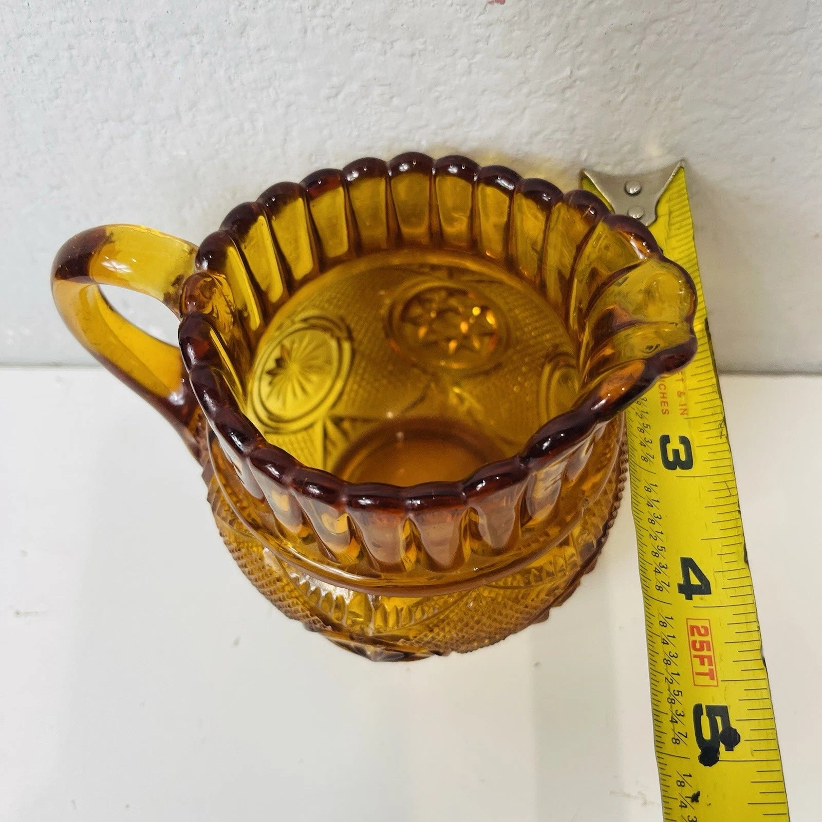 Rare Depression Antique Amber Glass Creamer Milk Pitcher For Arts Crafts “As Is”