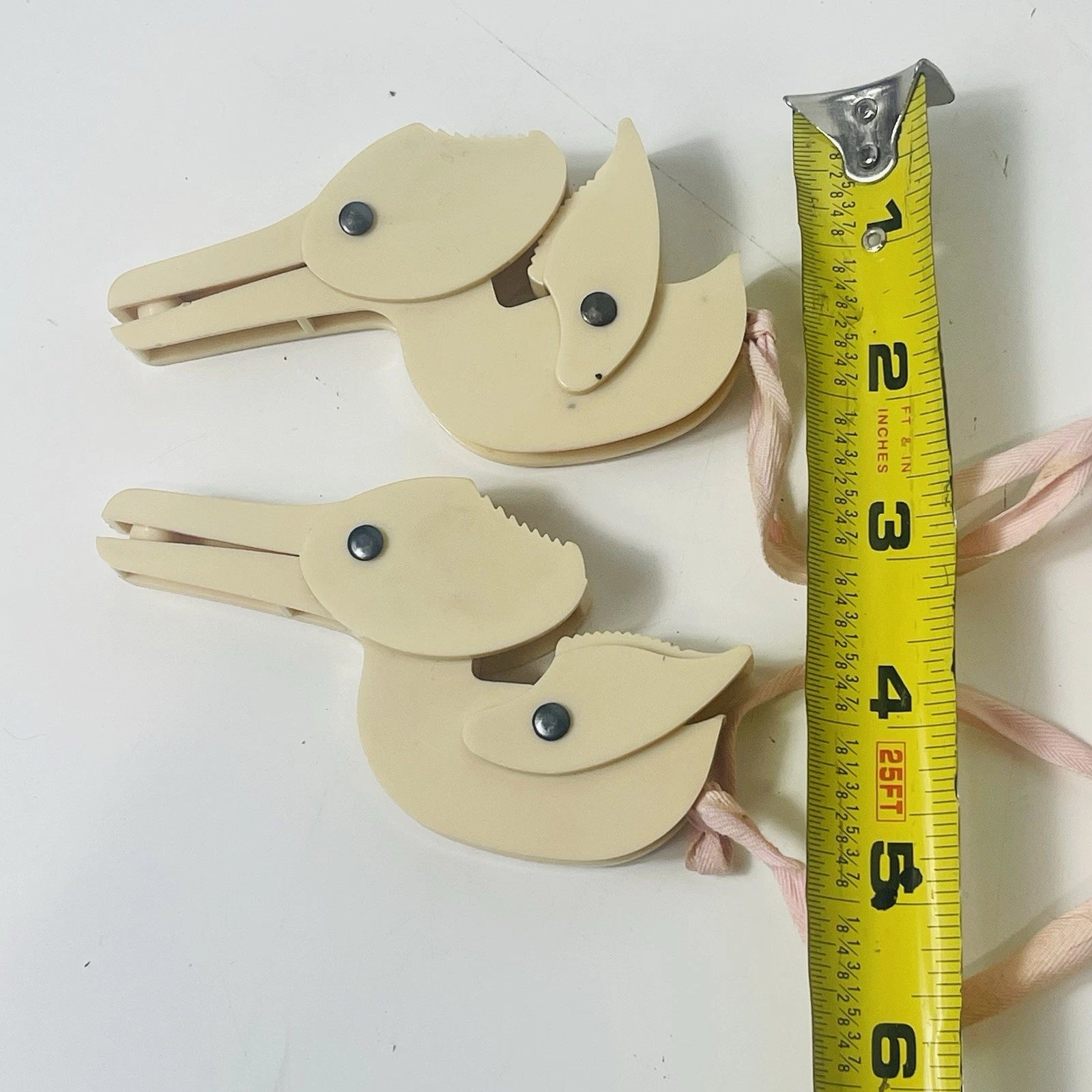 Set of 2 Vintage 1940's Celluloid Bakelite Plastic Duck Laundry Clips Pink Baby Bird