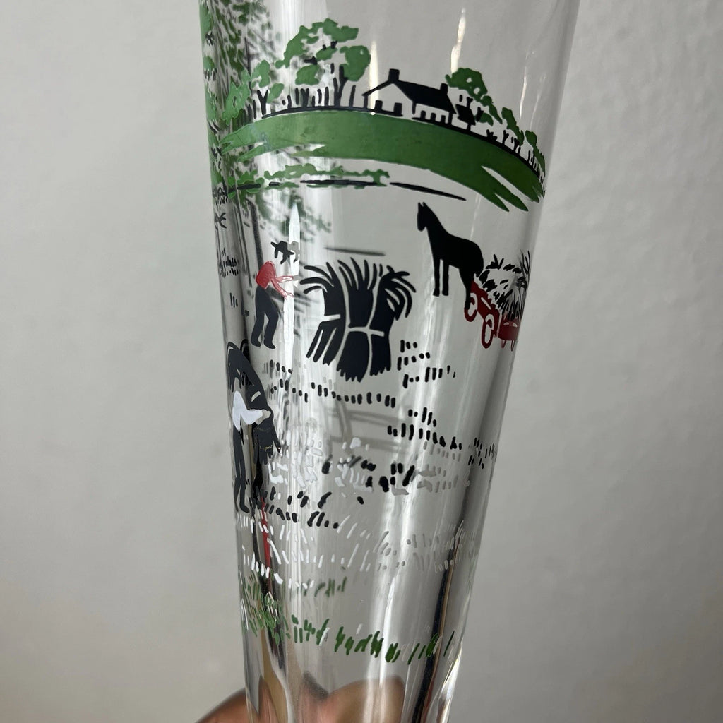 Set Of 4 Libbey Pilsner Glasses Barware Farm Currier & Ives Vintage Holiday