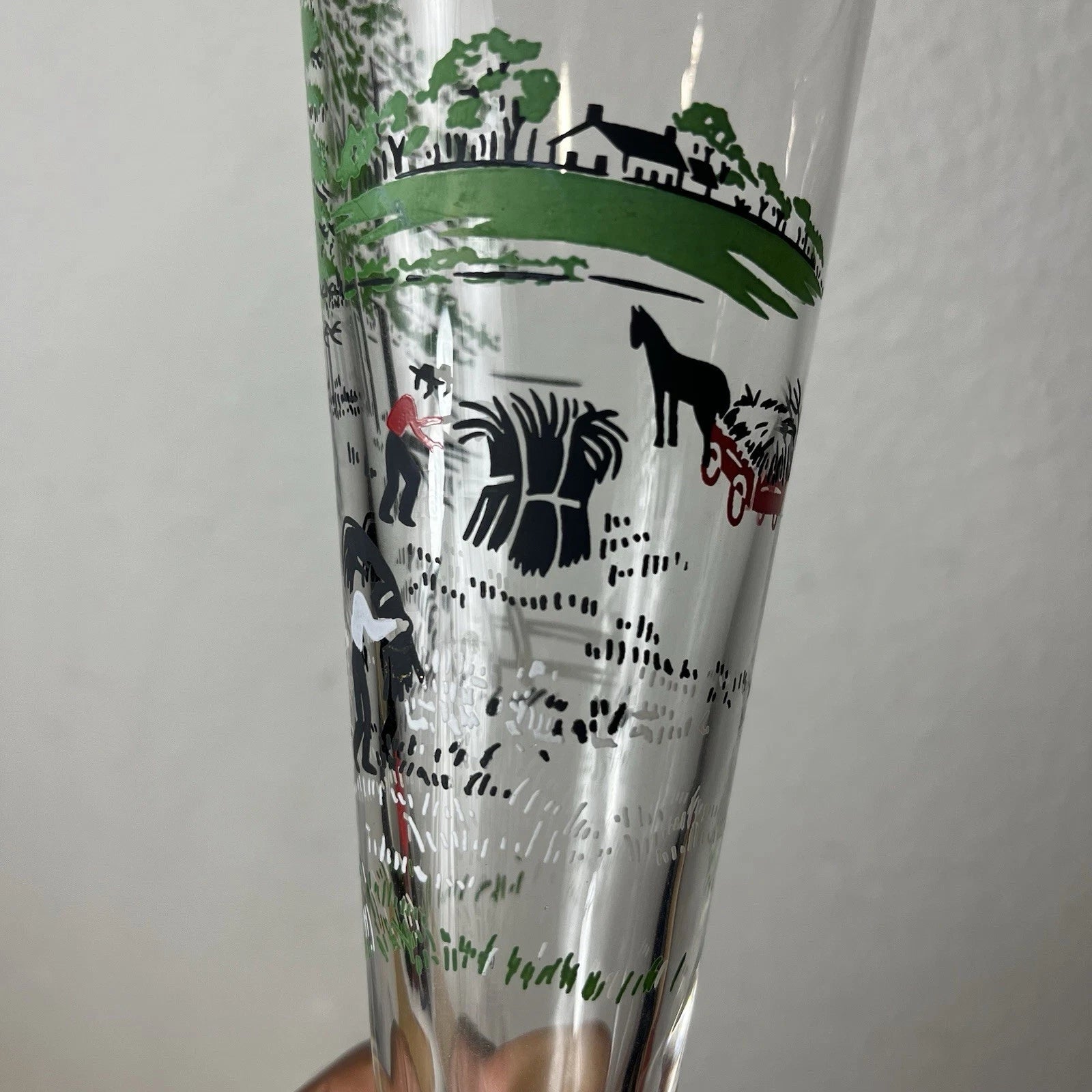Set Of 4 Libbey Pilsner Glasses Barware Farm Currier & Ives Vintage Holiday