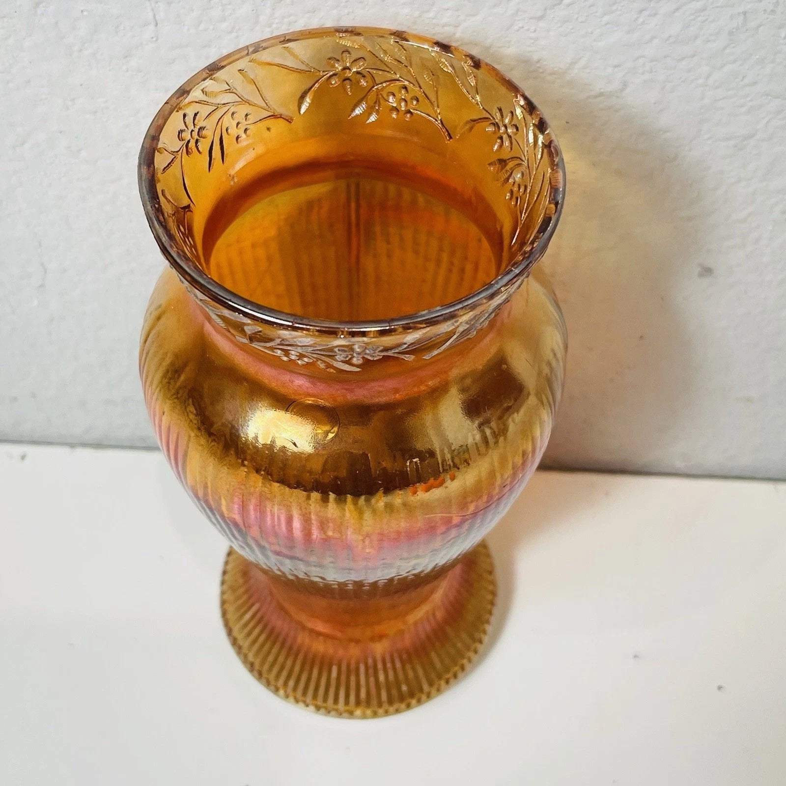 Carnival Marigold Vase Prism & Daisy Band 6-1/4" Vase VGC  Arts Crafts "As is"