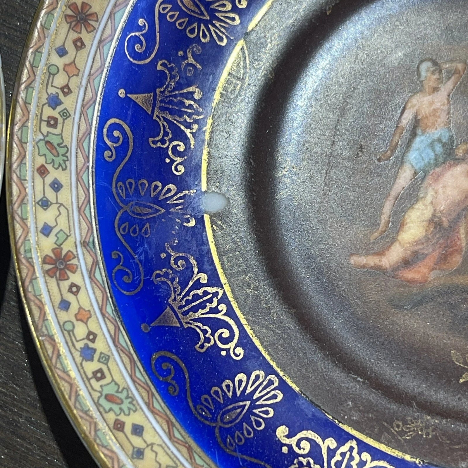 Vintage Blue Gold Small Plate Set Of 9 Plates And 2 Cups Home Accent Arts Decor