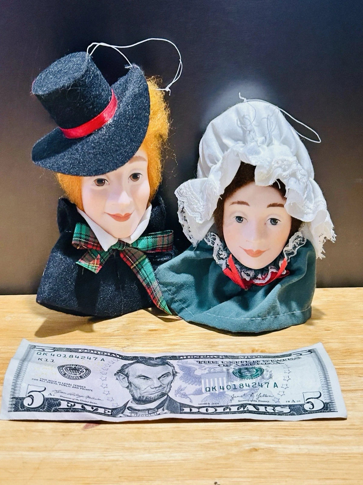 Dept 56 Tiny Tim's Parents Porcelain Head Ornaments Heritage Vtg