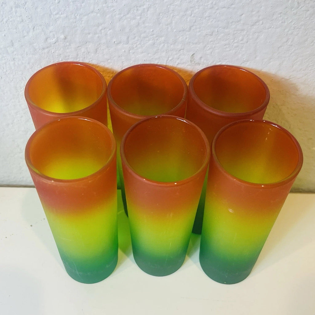 Set of 6 Mid Century Modern Yellow Green Orange Beverage Shot Glasses Party Serverware