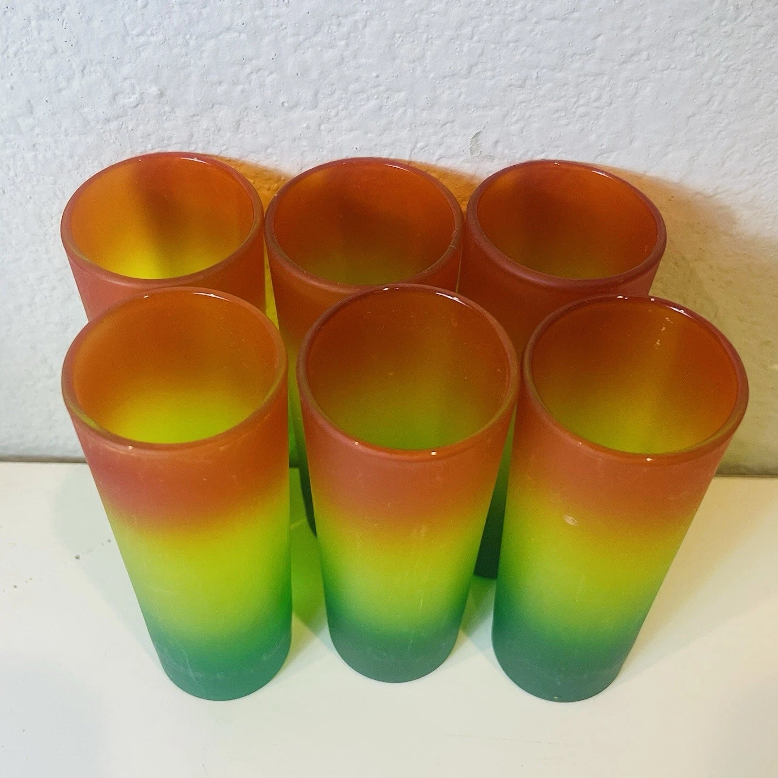 Set of 6 Mid Century Modern Yellow Green Orange Beverage Shot Glasses Party Serverware