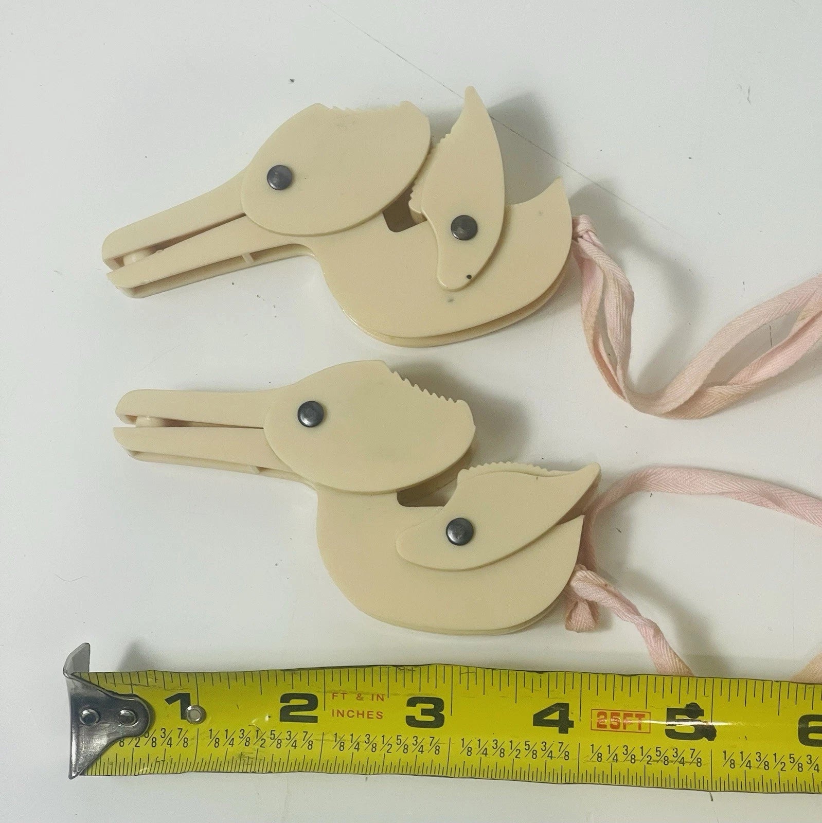 Set of 2 Vintage 1940's Celluloid Bakelite Plastic Duck Laundry Clips Pink Baby Bird