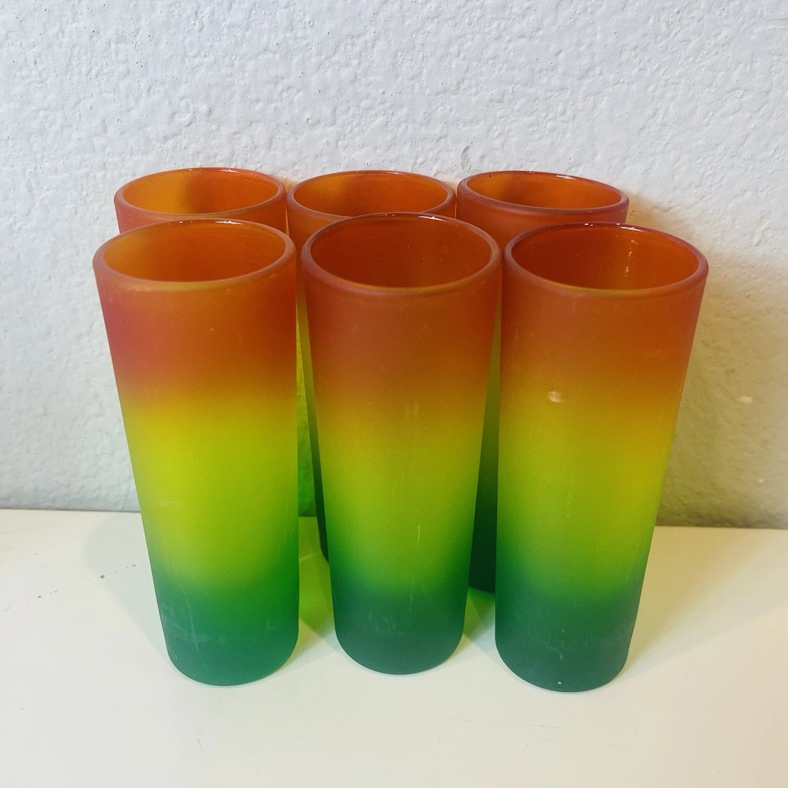 Set of 6 Mid Century Modern Yellow Green Orange Beverage Shot Glasses Party Serverware