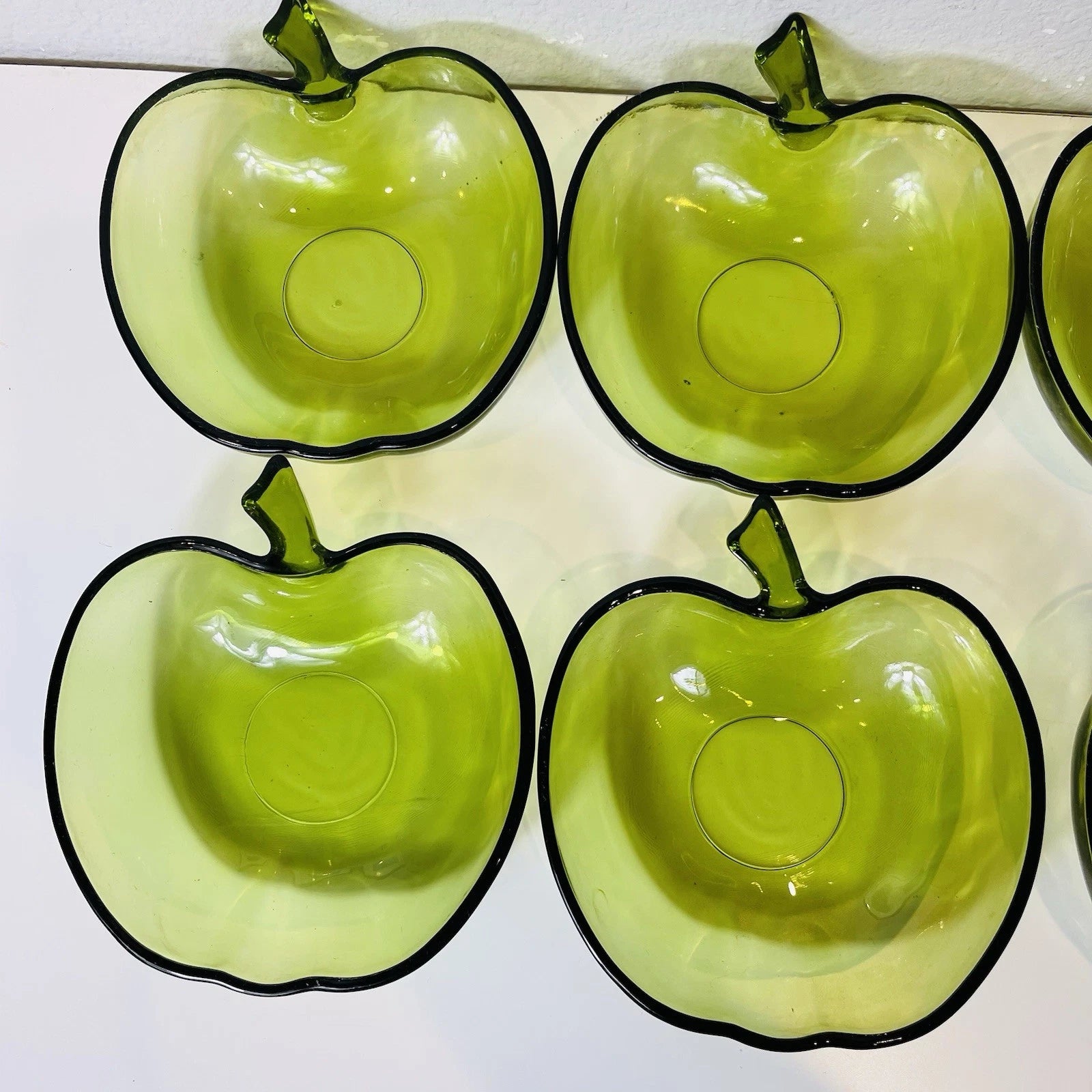 Vintage Green Apple Glass Bowls Accent Appetizer Small Serving Set Of 7 Plates