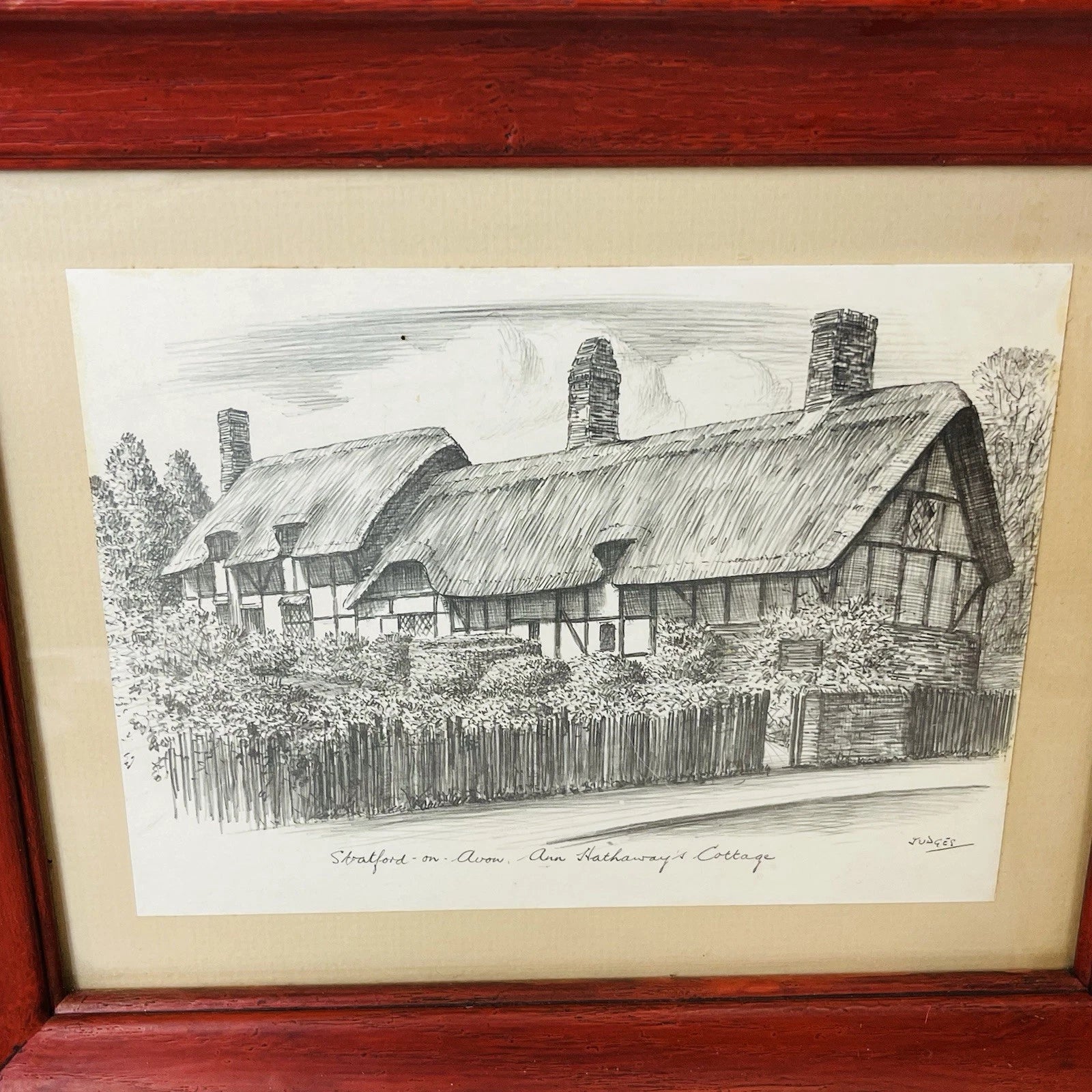 Vintage Ann Hathaway’s Cottage Print Stratford on Avon Home Office Accent Decor