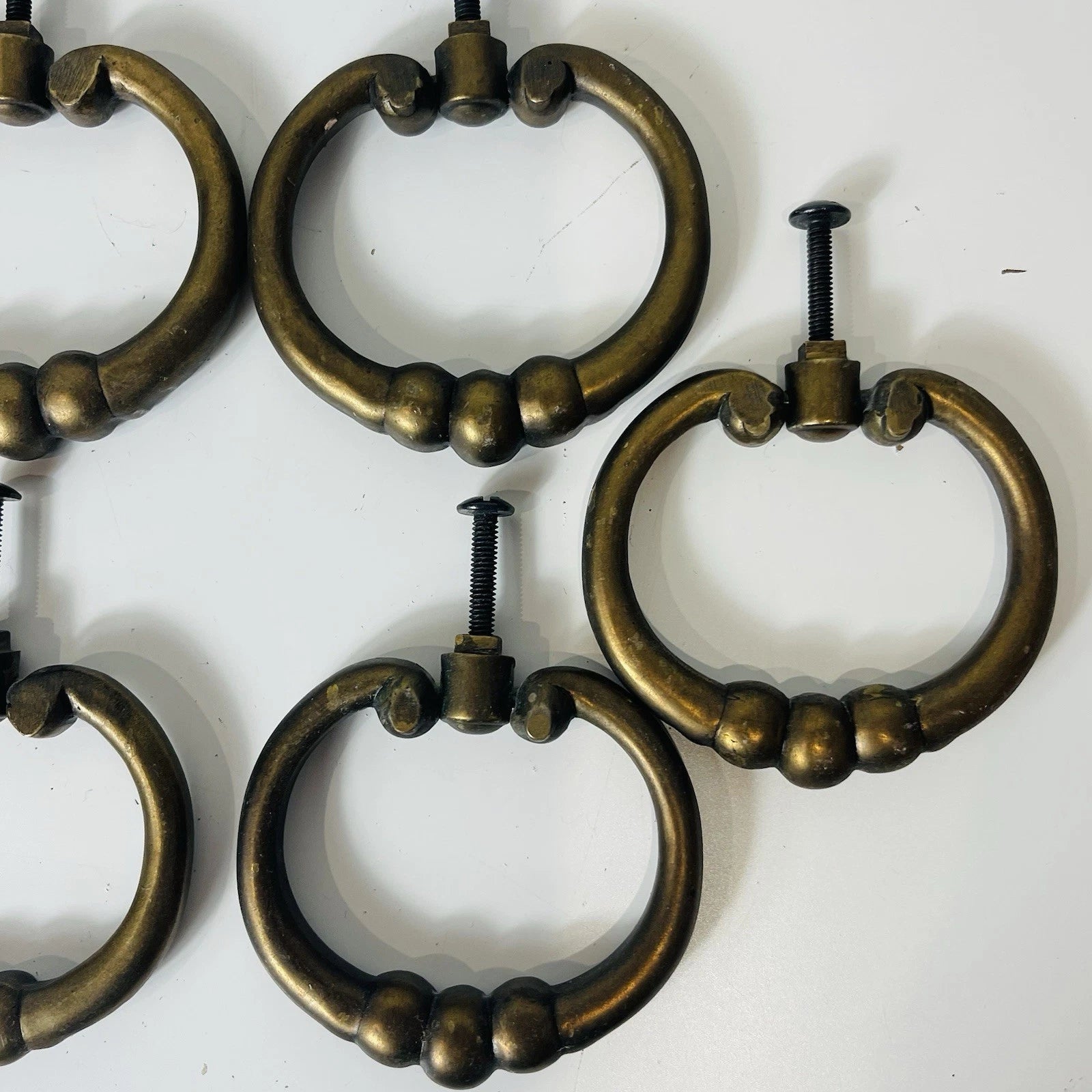 Vintage Brass Lot Of 9 Ring Pull Furniture Hardware Home Accent Arts Crafts