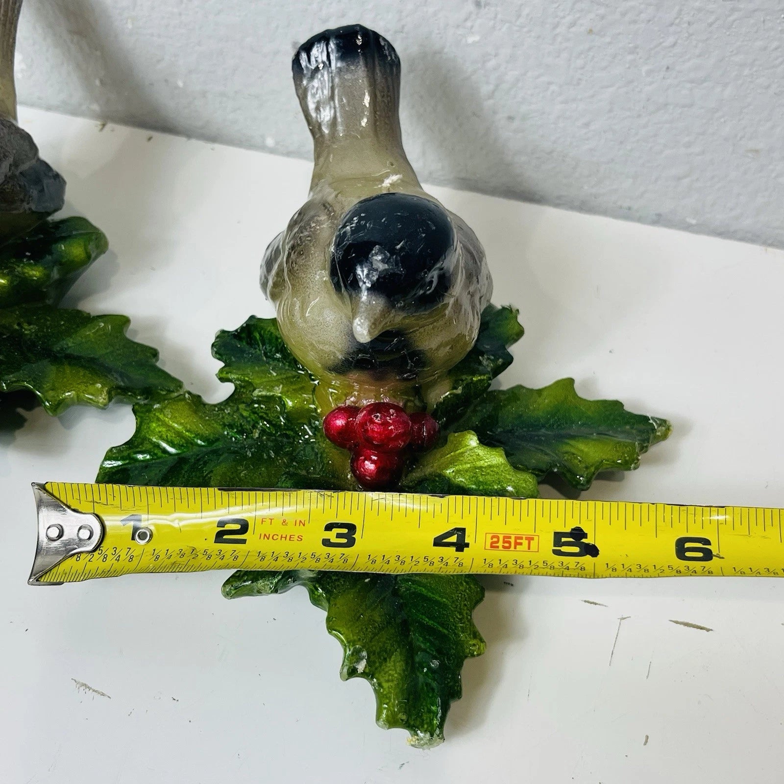 Set Of 2 Bird Candles Hand Painted with Christmas Holly Leaves and Berries