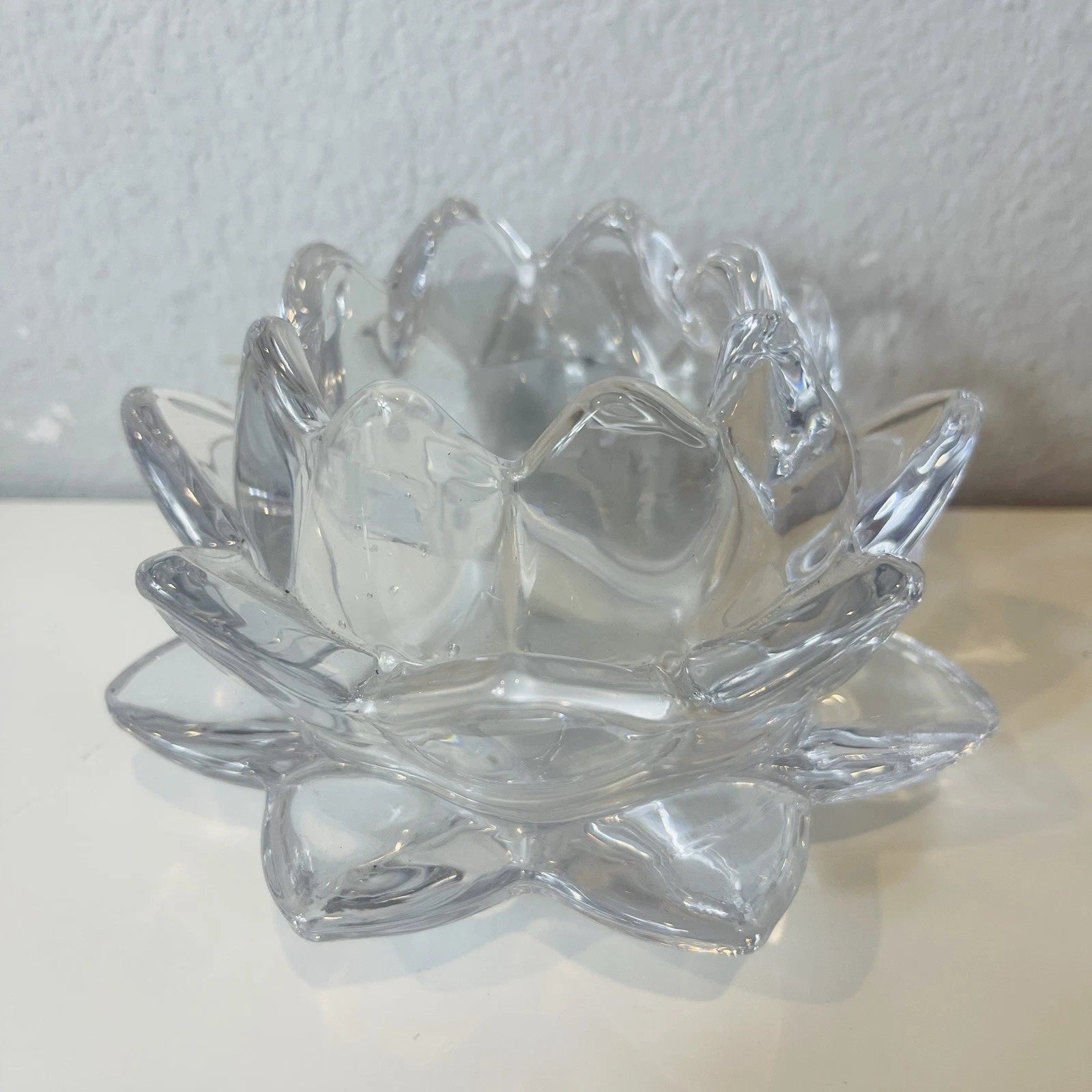 Crystal Lotus Water Lily Faceted Candle Holder Unmarked Home Office AccentDecor