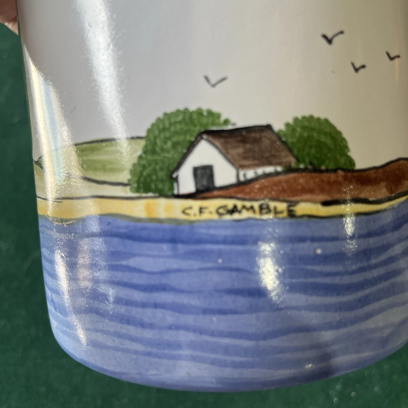 Vintage Ceramic Jar Hand-painted Countryside Motif Canister Storage C.F Gamble