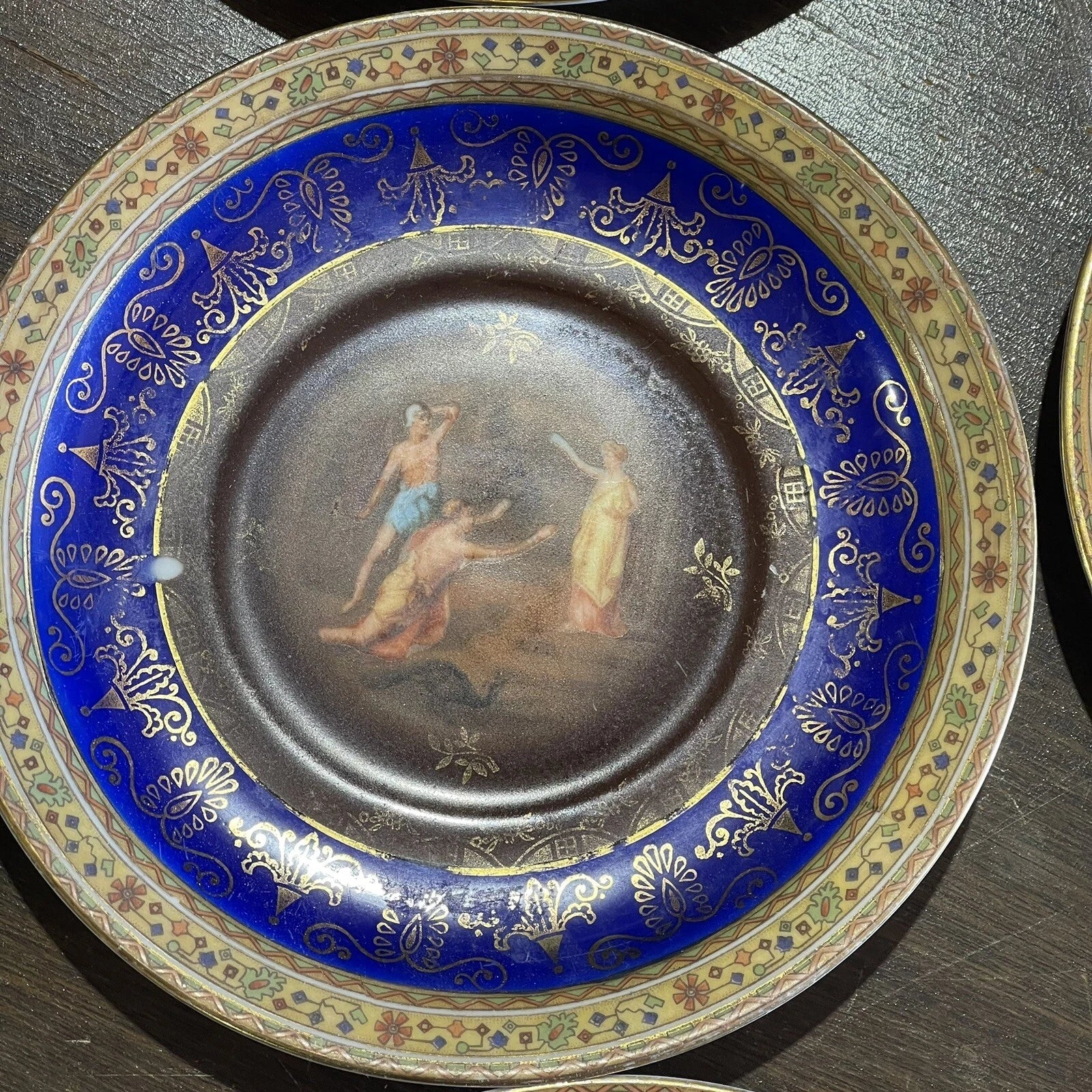 Vintage Blue Gold Small Plate Set Of 9 Plates And 2 Cups Home Accent Arts Decor