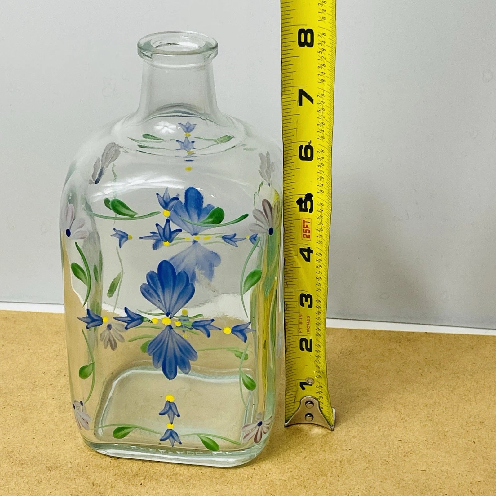 Casafina Hand-Painted Glass Flower Decanter with Cork Stopper, Made in Portugal.