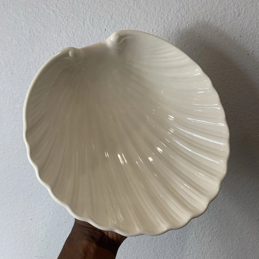 Ceramic Clam Seashell Chip Server Bowl White Vintage MCM