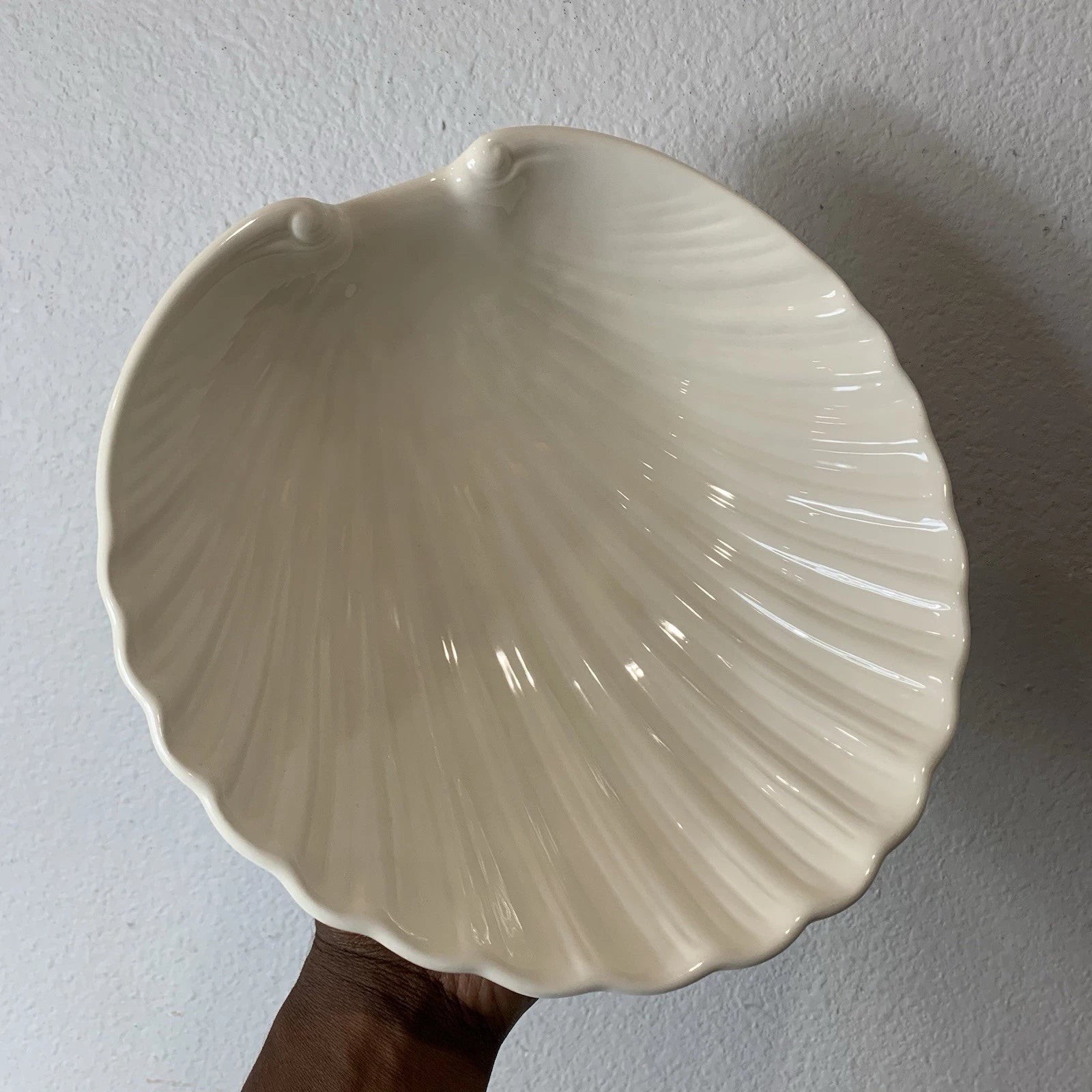 Ceramic Clam Seashell Chip Server Bowl White Vintage MCM