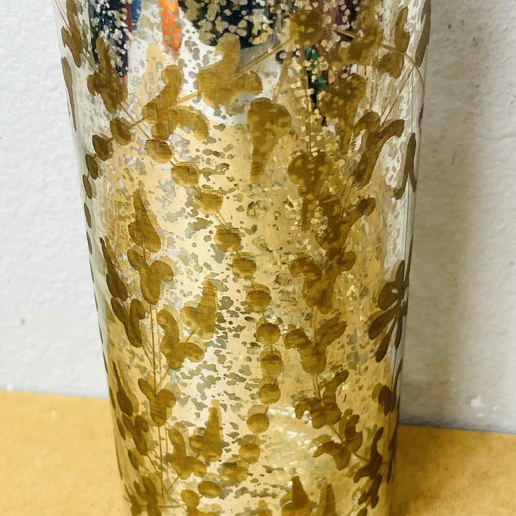 Autumn Mercury Glass Display Bottle with Metal Accents | Fall Decor