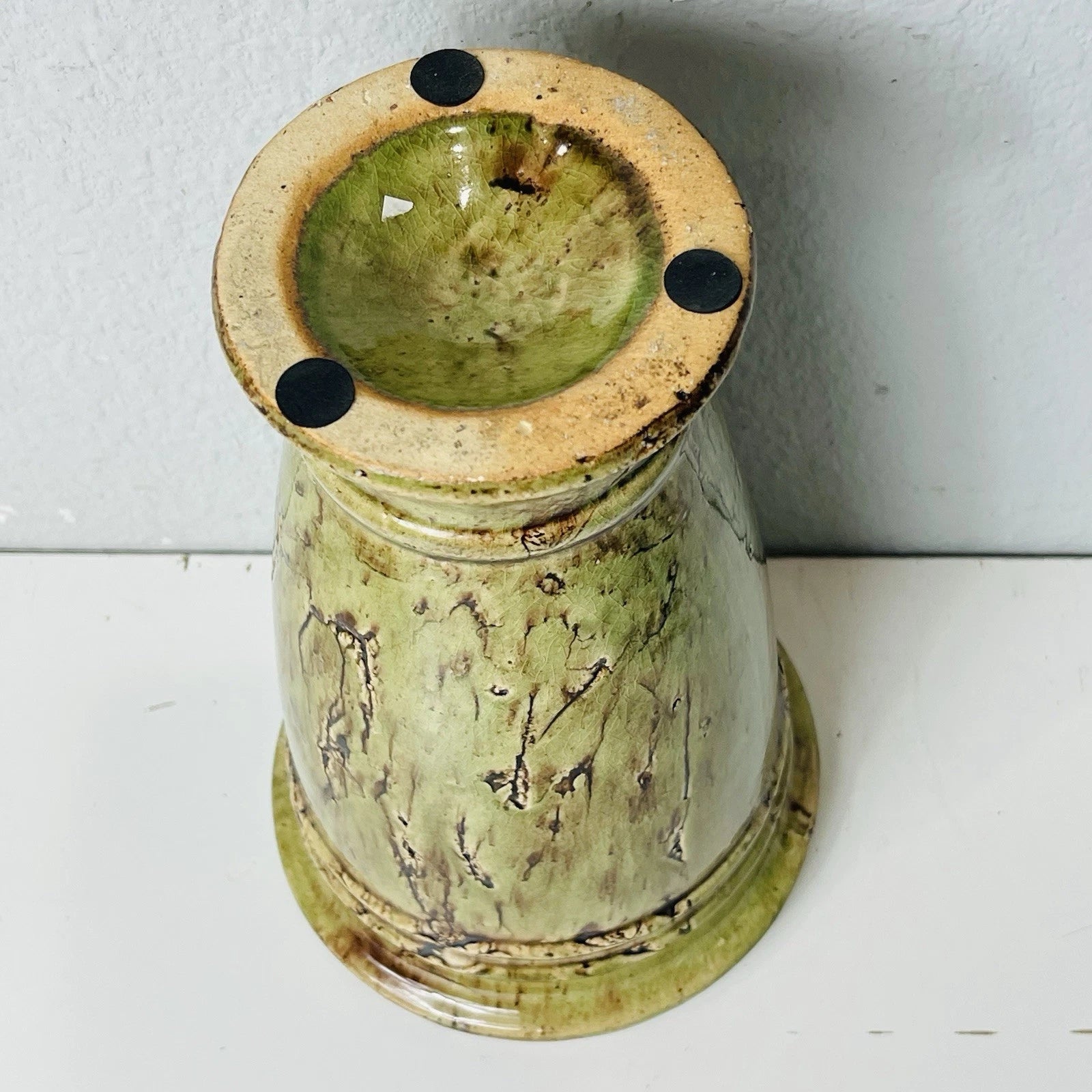Hosley TM Art Pottery Vase Drip Crystalline Gloss Rustic Brown and Green Glaze