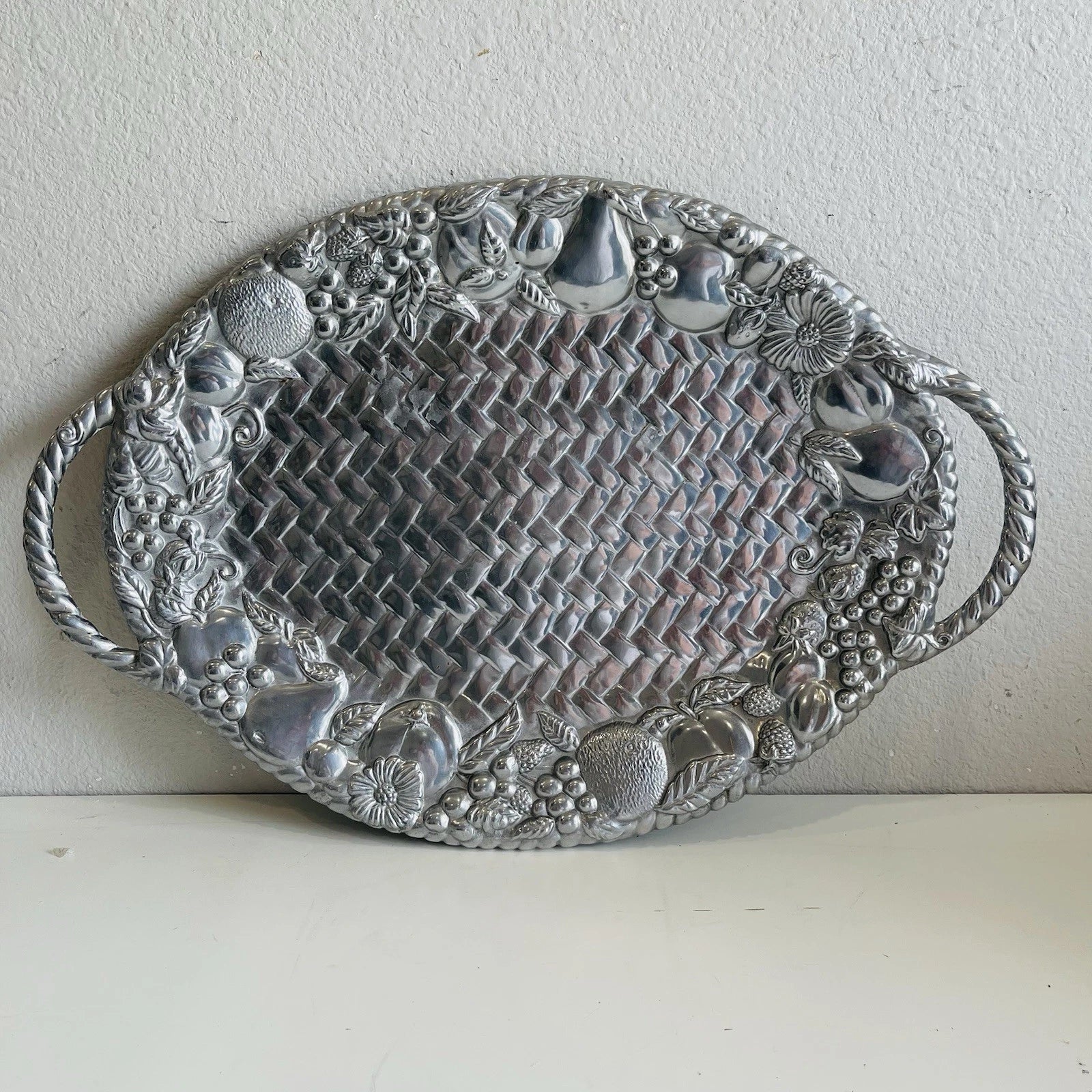Lenox Grape Weave Handled Serving Platter: Pewter Metal Alloy
