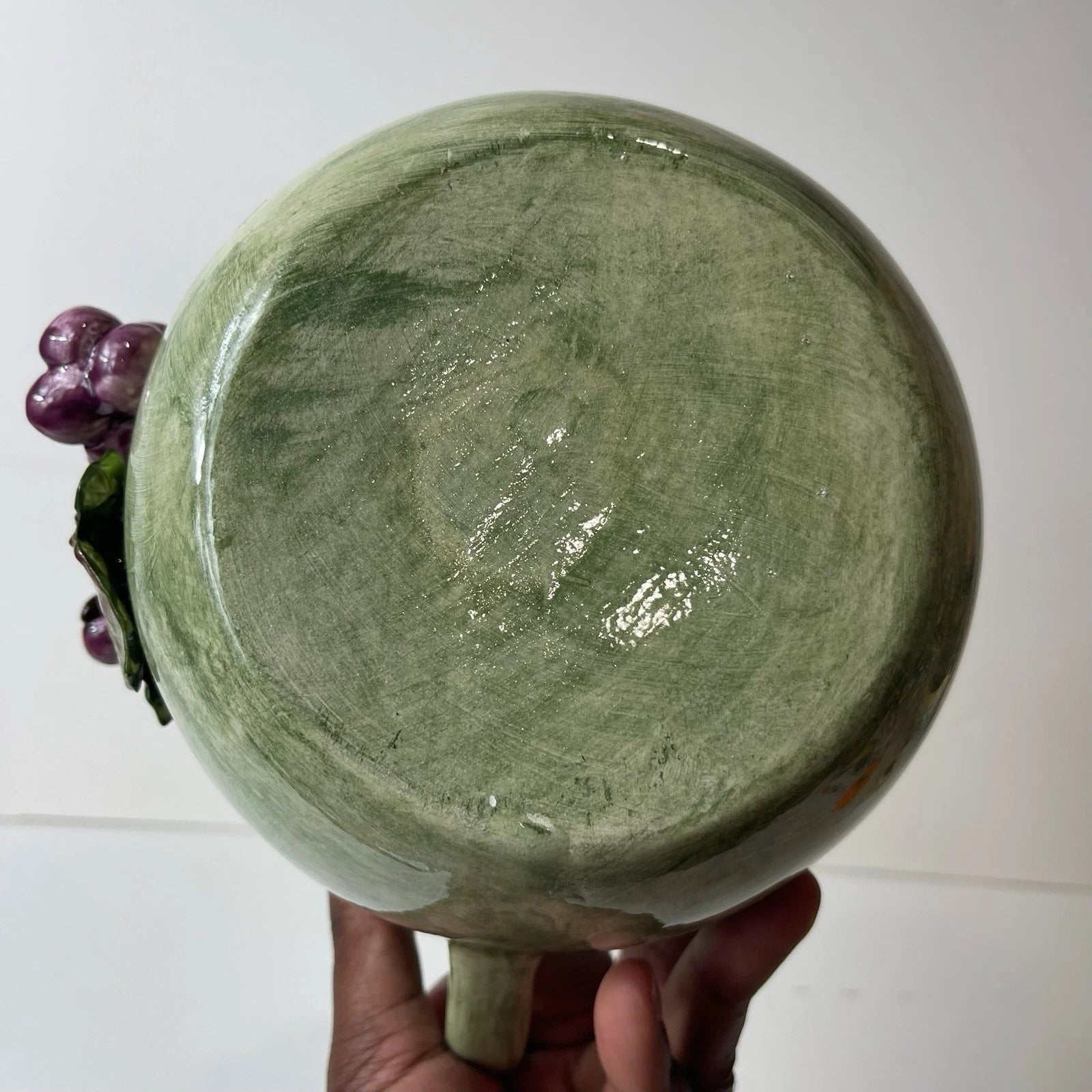 San Marco Nove Italy Hand-painted Pitcher Purple Grapes Green Embossed