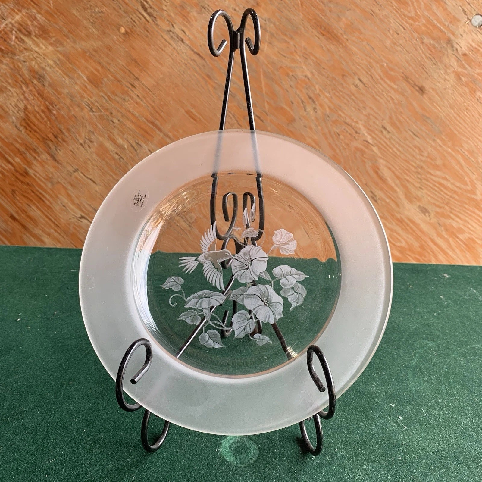 Avon Hummingbird 24% Lead Crystal Dessert Plates Frosted Etched 8” Pair Of 3!