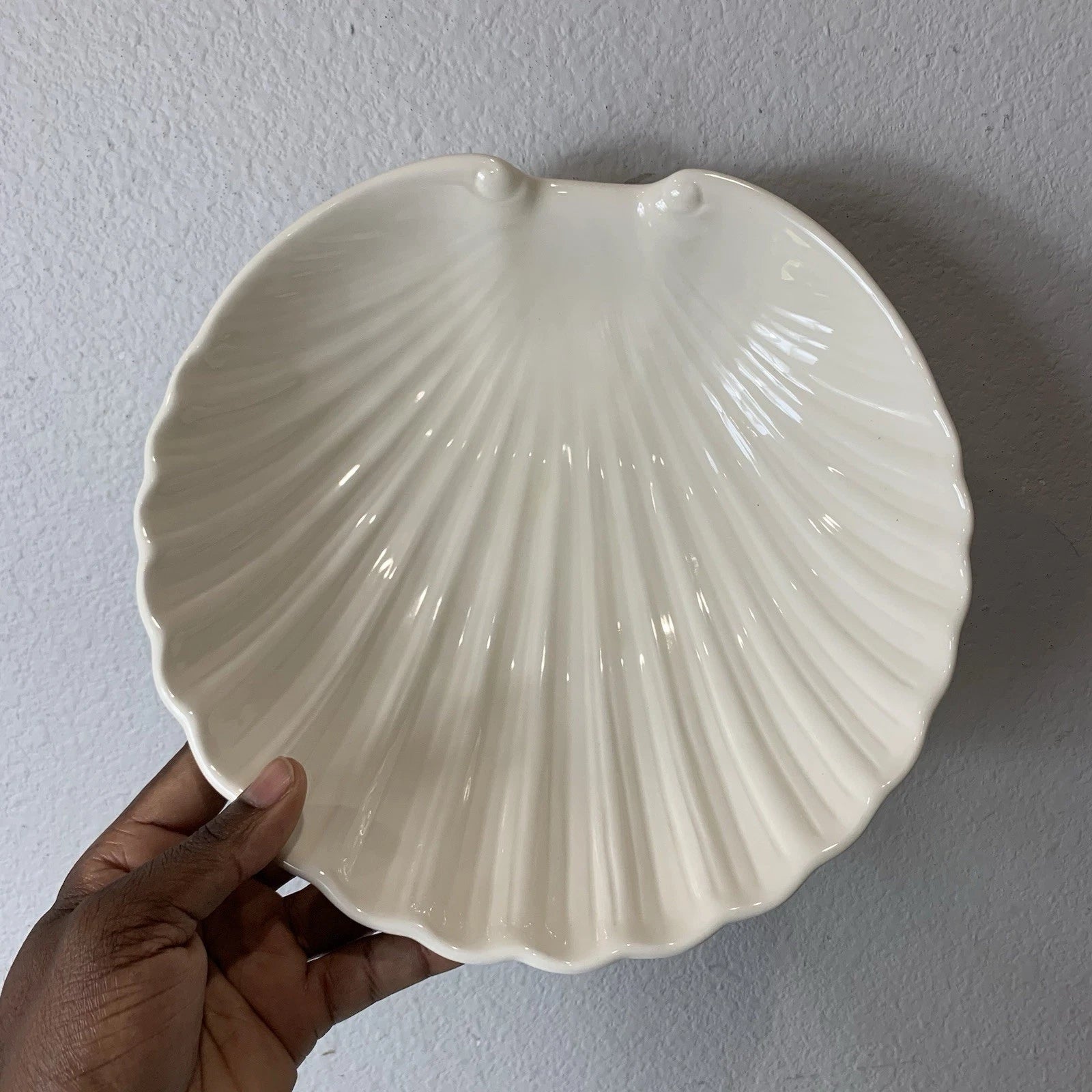 Ceramic Clam Seashell Chip Server Bowl White Vintage MCM