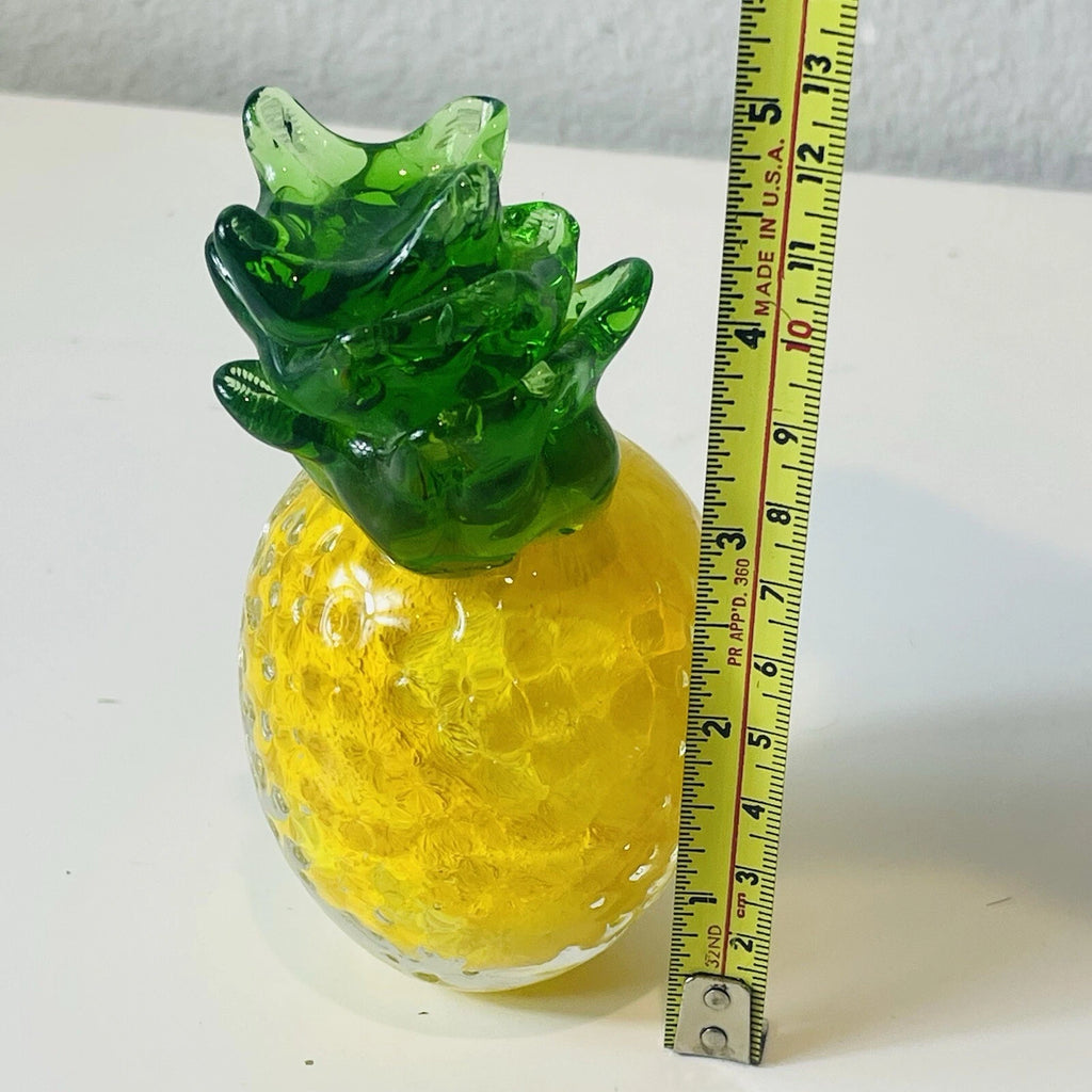 Hand Blown Glass Pineapple Tropical Fruit Art Figurine Green & Yellow Decor "AS IS"
