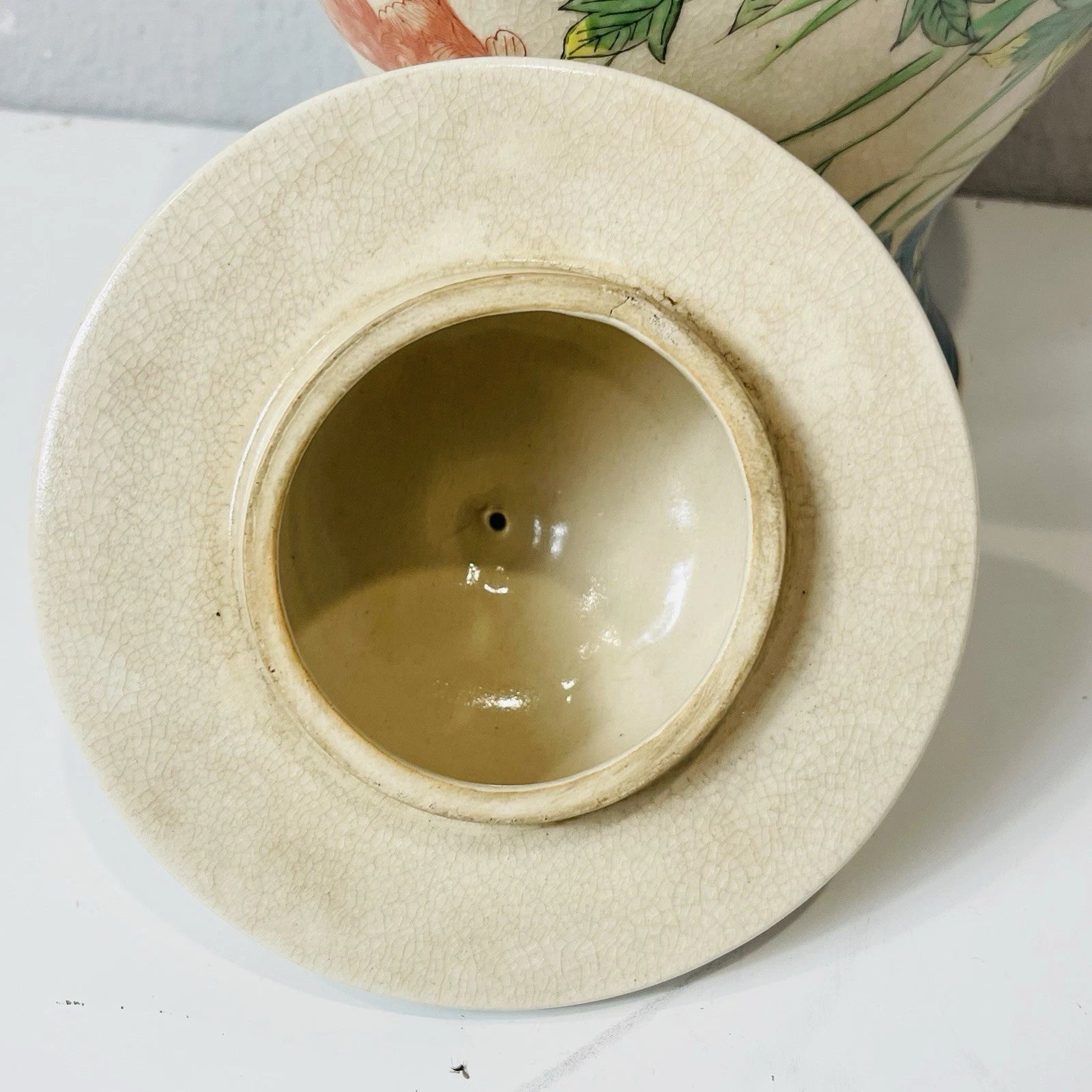 Jarro de gengibre vintage japonês de 14 pol. de altura com tampa de porcelana multicolorido “como está”-