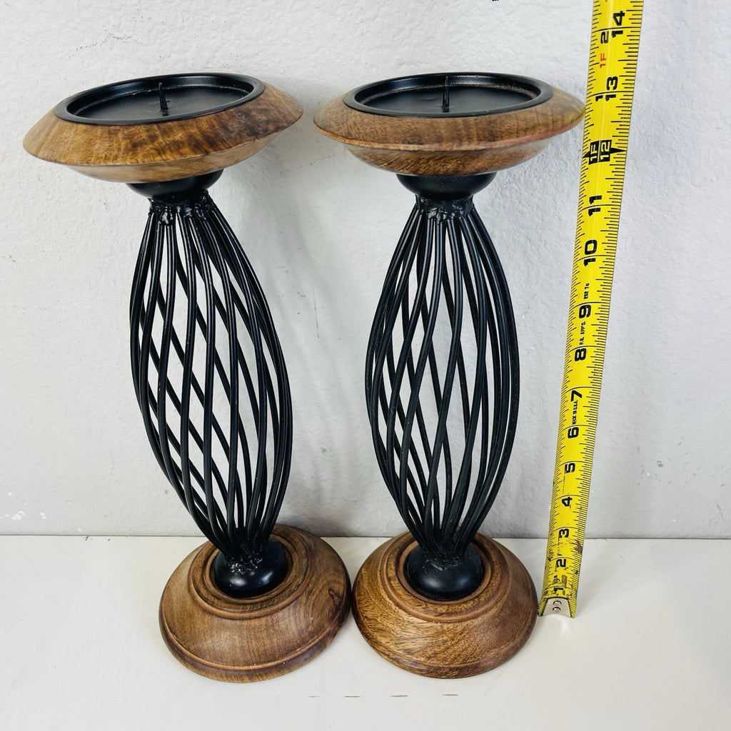 Set of 2 Black Metal Iron Scroll Pillar Candle Stand Holders Accent Home Decor