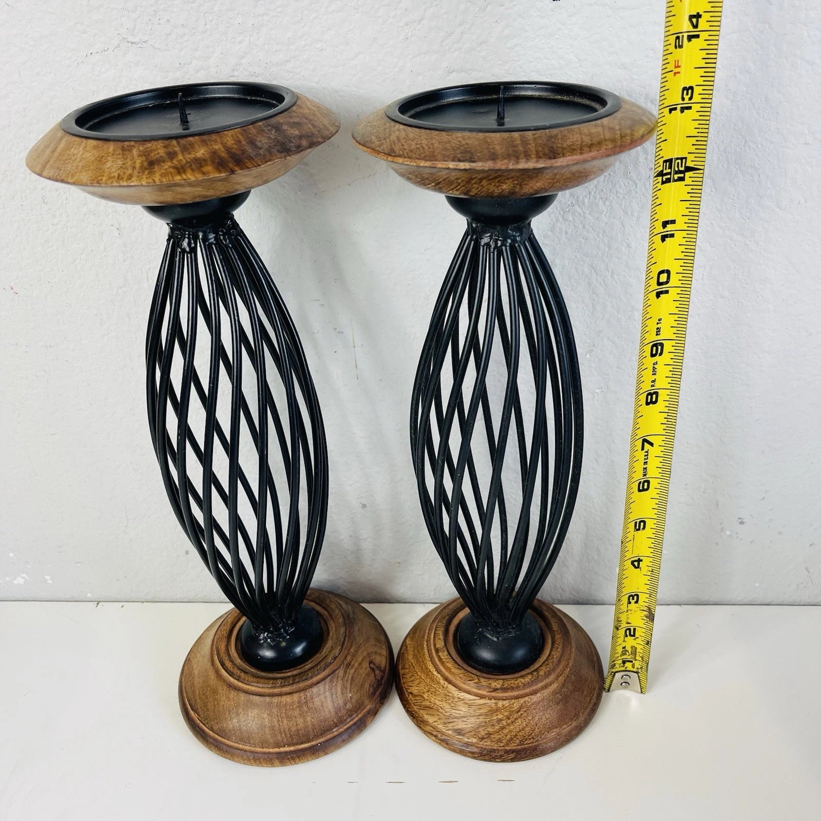 Set of 2 Black Metal Iron Scroll Pillar Candle Stand Holders Accent Home Decor