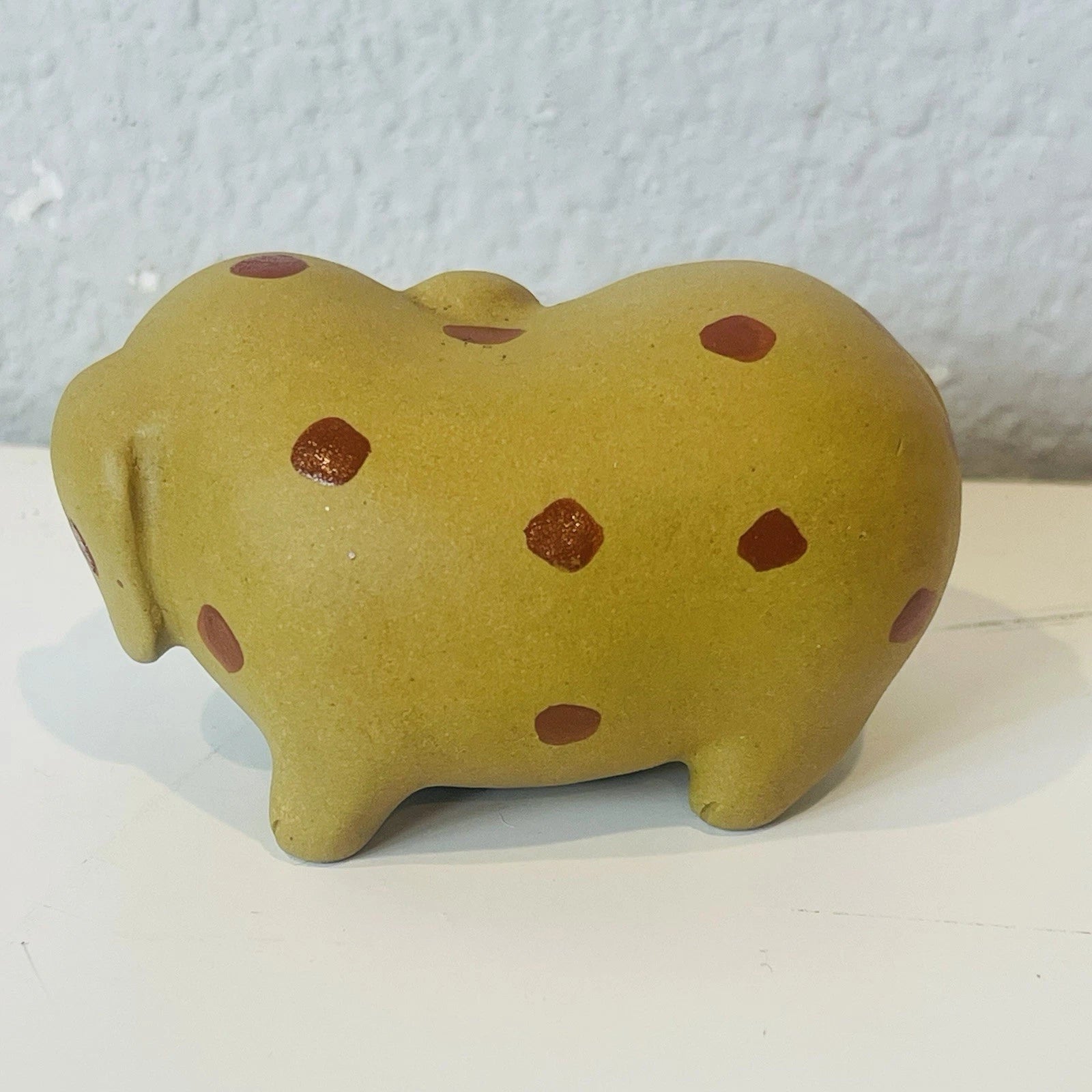 Vintage Clay Pottery Chinese Happy Polka Face Pig Tea Pet Statue Rattle Figurine