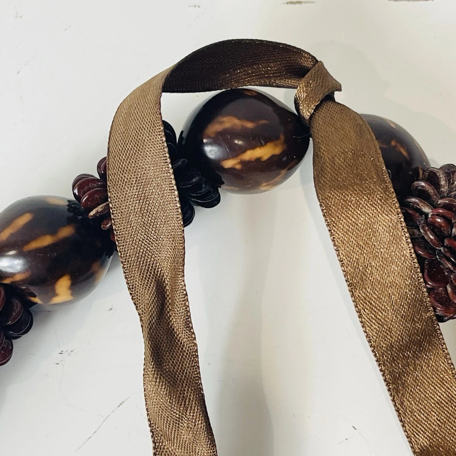HAWAIIAN Brown Kukui Nut Necklace Fashion Statement Accessory Artisan Style