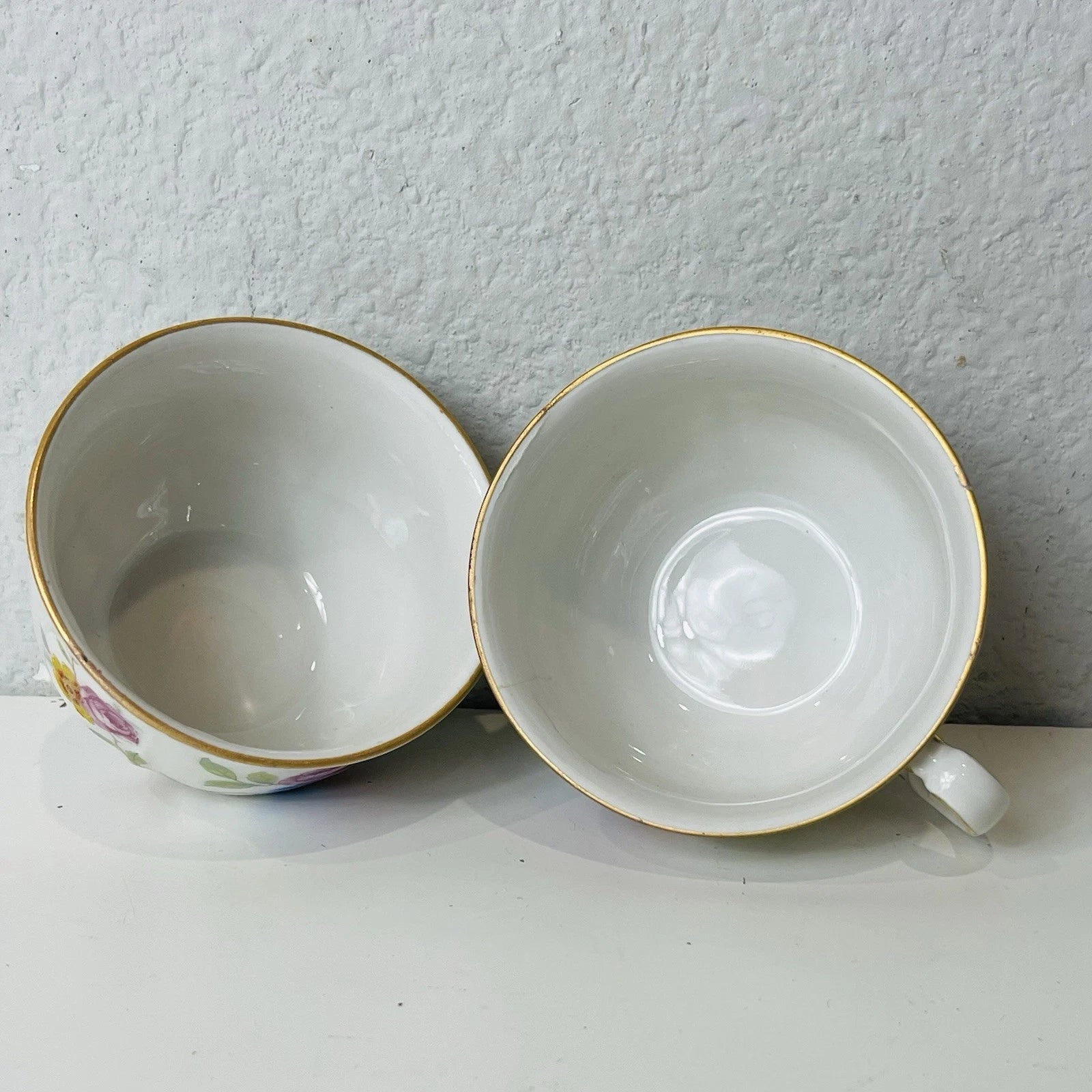 Vintage Bavarian-Style Teacup Set: Pink Roses, Set of 2, German Home Decor.