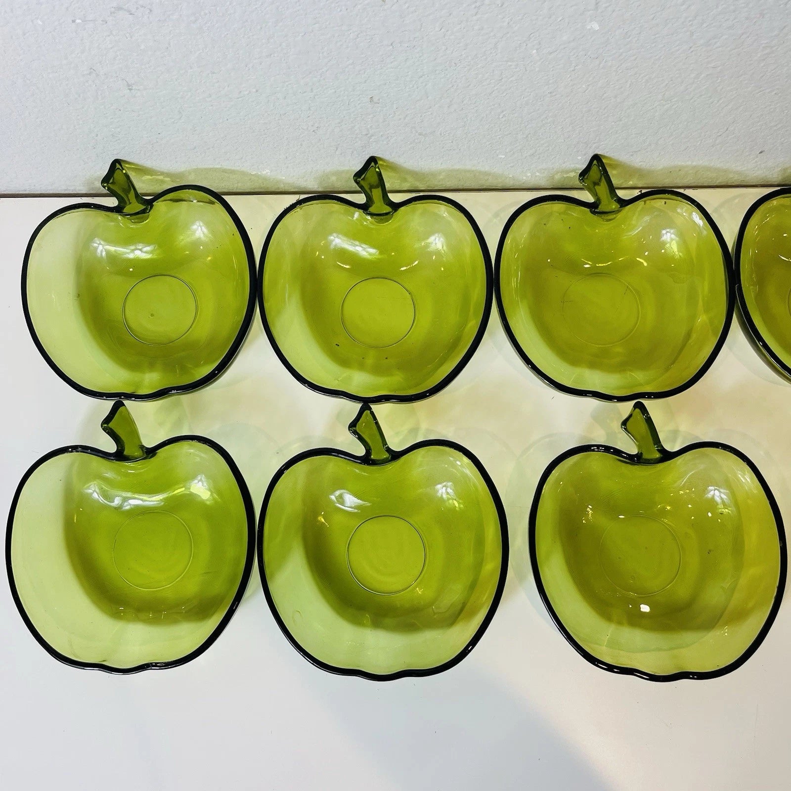 Vintage Green Apple Glass Bowls Accent Appetizer Small Serving Set Of 7 Plates