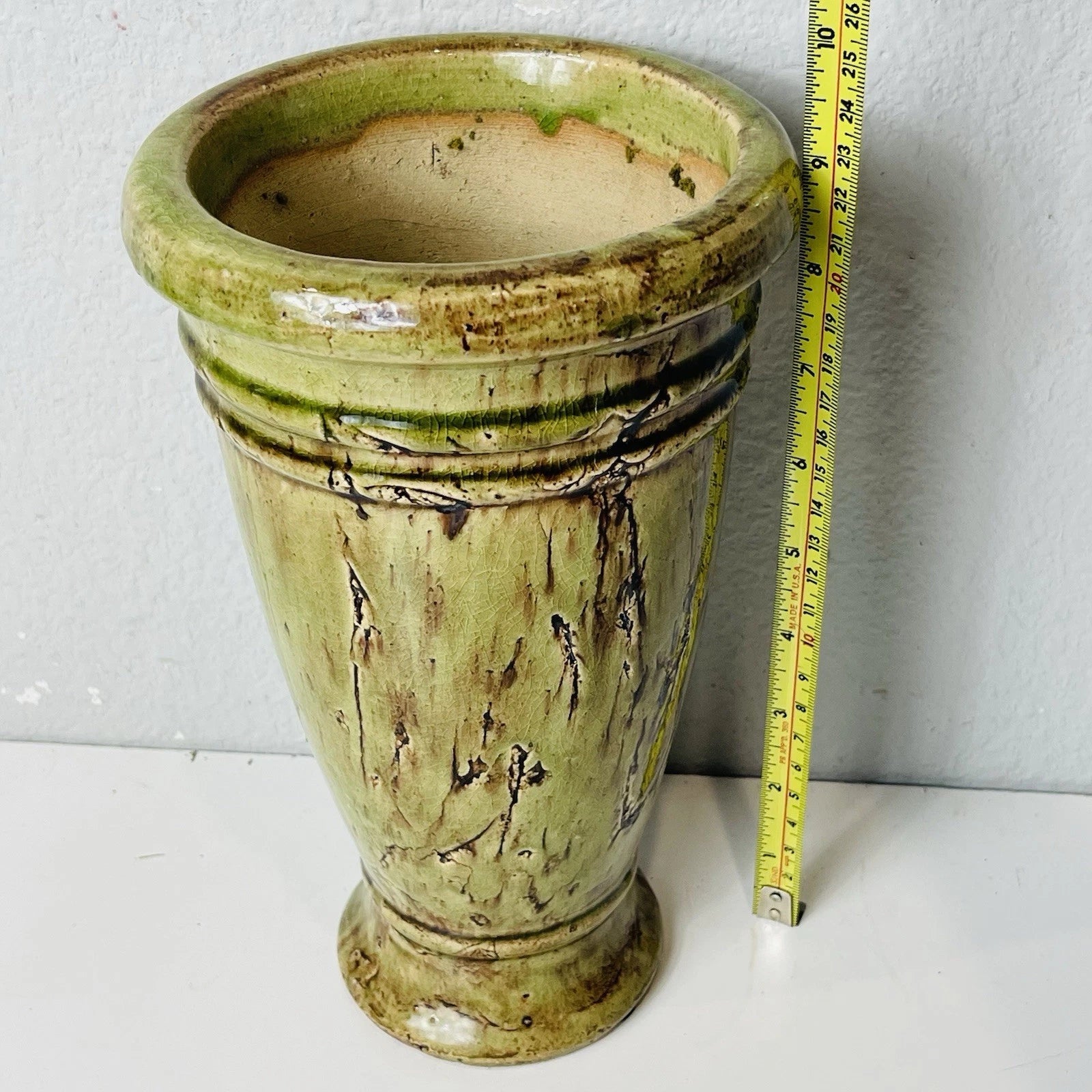 Hosley TM Art Pottery Vase Drip Crystalline Gloss Rustic Brown and Green Glaze