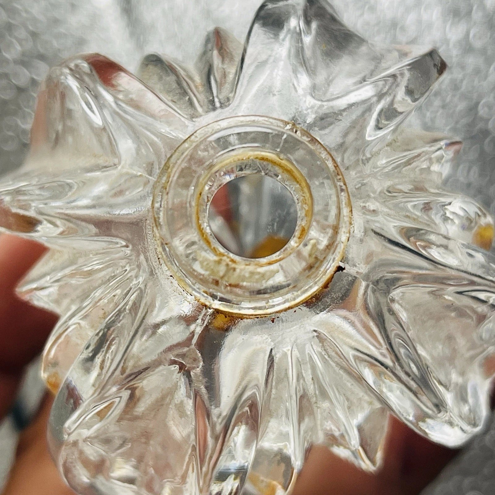 Clear Glass Perfume Bottle with Metal Flower & Rhinestone Pump Accent – Decorative