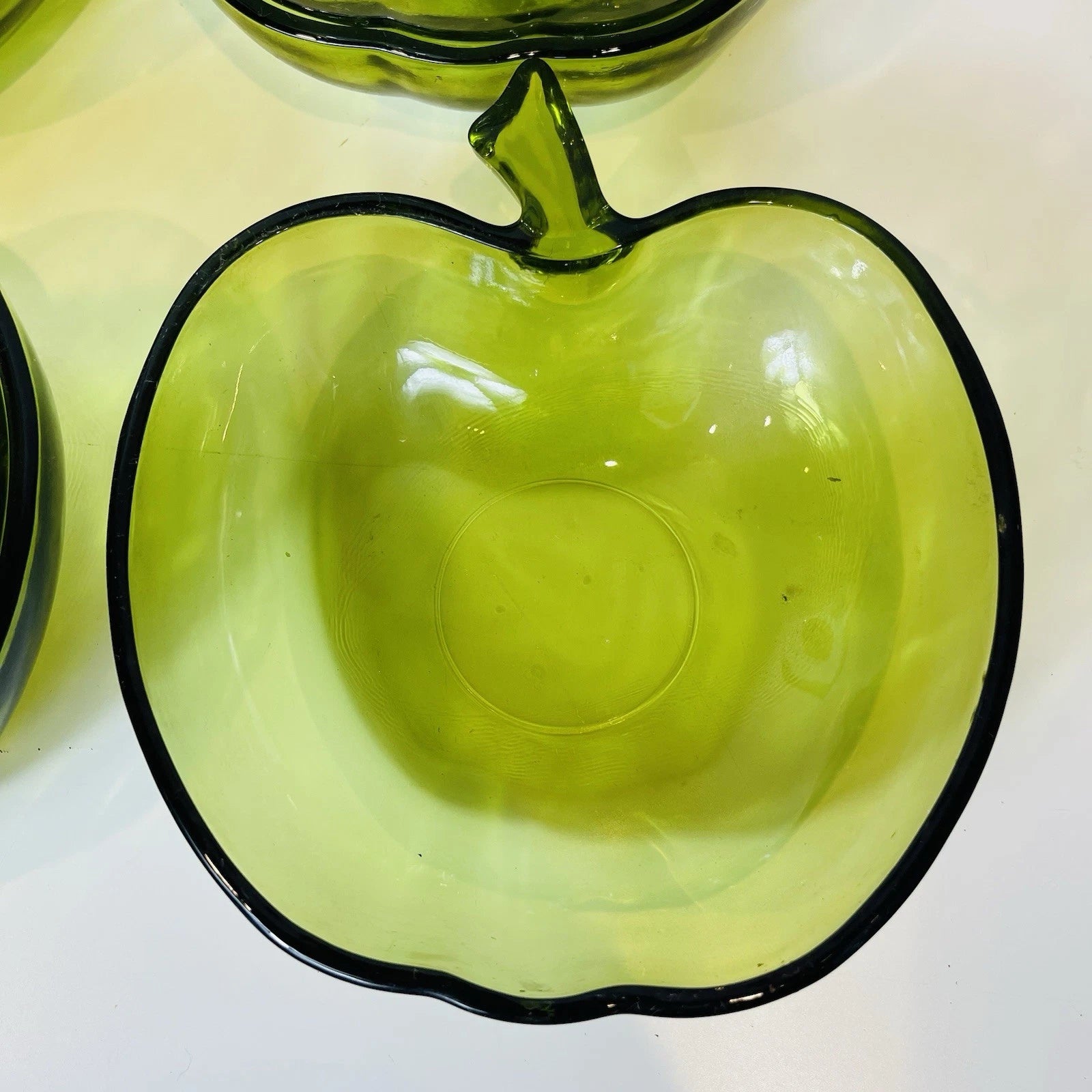 Vintage Green Apple Glass Bowls Accent Appetizer Small Serving Set Of 7 Plates