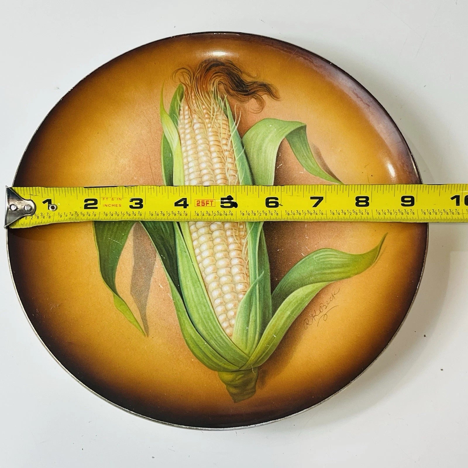 Vintage Corn- decorated Plate, R.K. Beck Signed – Home Office Accent Décor