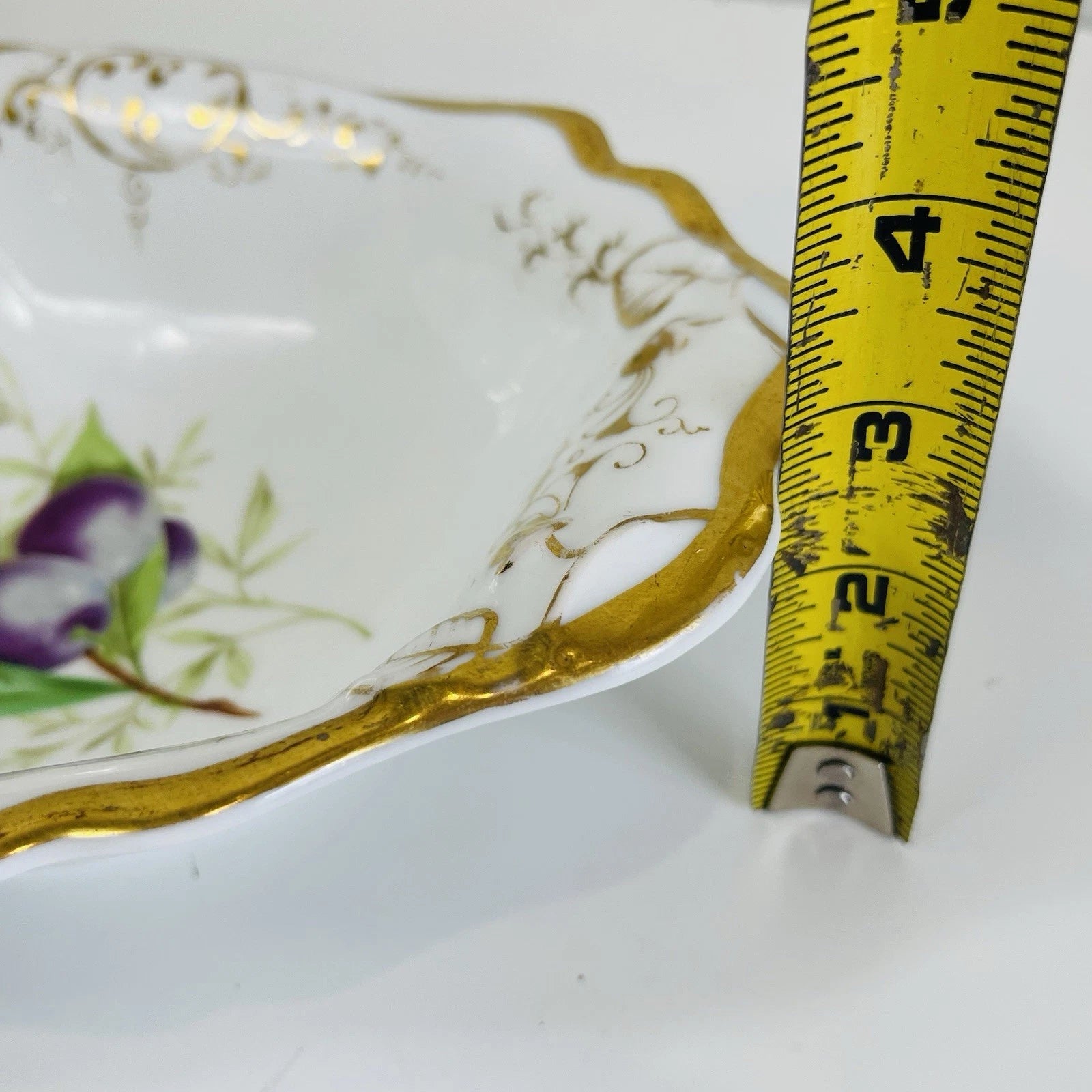 Royal Worcester Style Eve Sham Gold Eared Oval Tray Platter Accent Decorative
