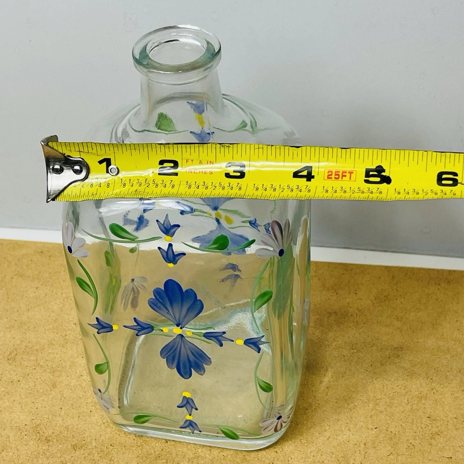 Casafina Hand-Painted Glass Flower Decanter with Cork Stopper, Made in Portugal.