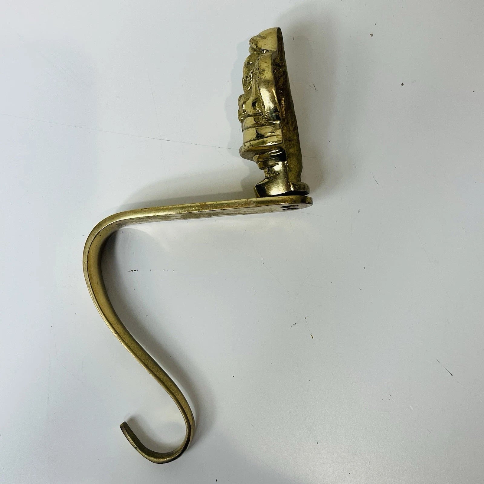 Santa Claus Brass Stocking Hanger Christmas Hook Holder Holiday Wreath And Staff