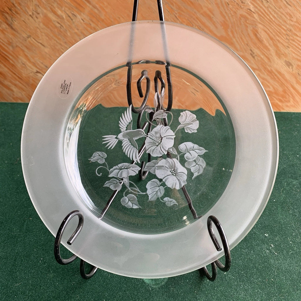 Avon Hummingbird 24% Lead Crystal Dessert Plates Frosted Etched 8” Pair Of 3!